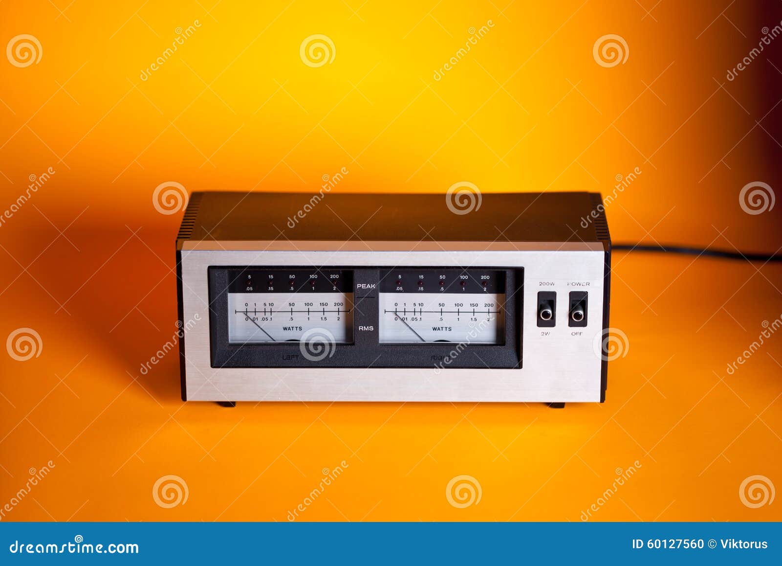 Analog Peak RMS Audio Power VU Meter with Needle and LED Stock Photo