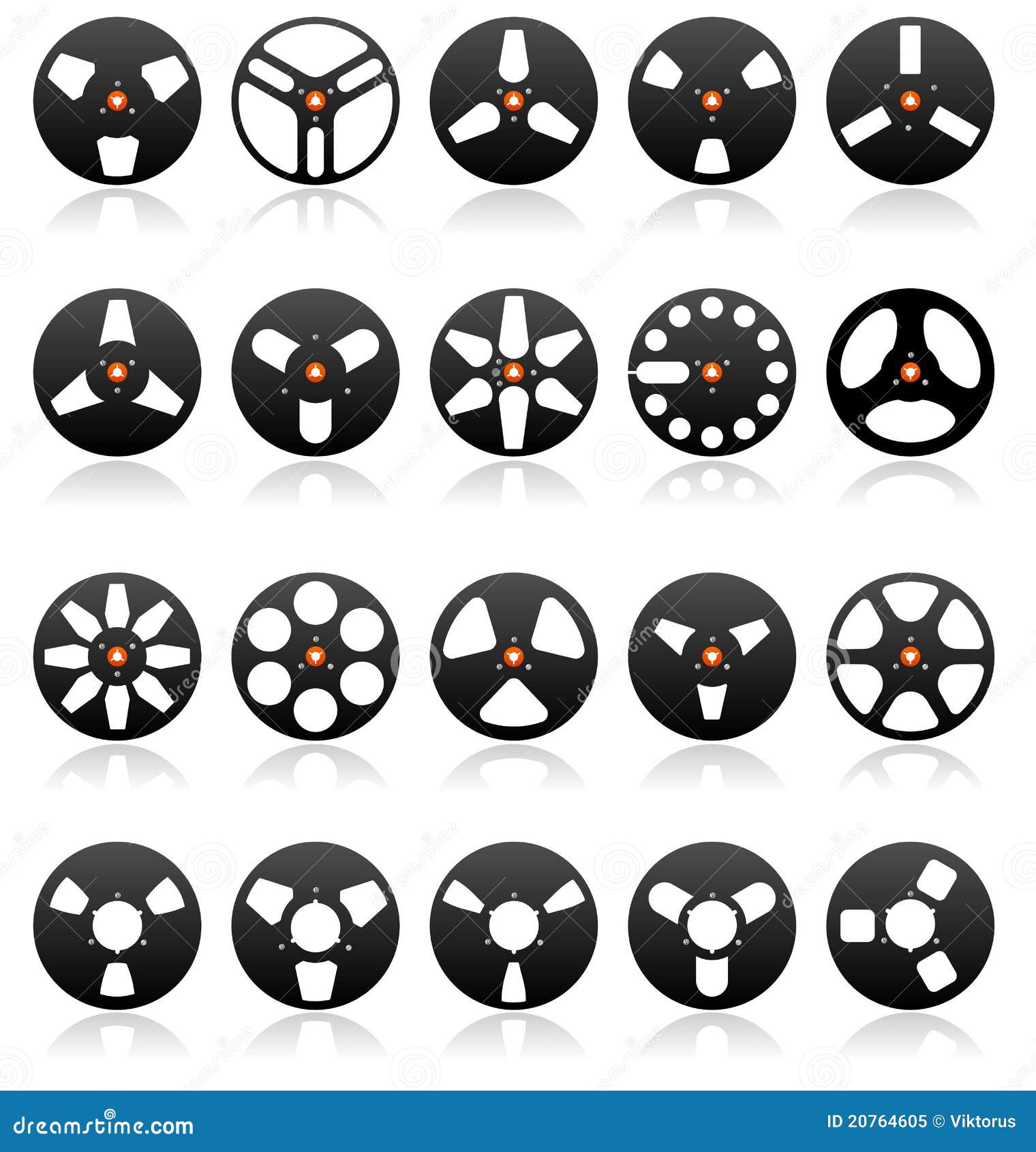 Analog Stereo Tape Reels Icon Set, Vector Stock Vector