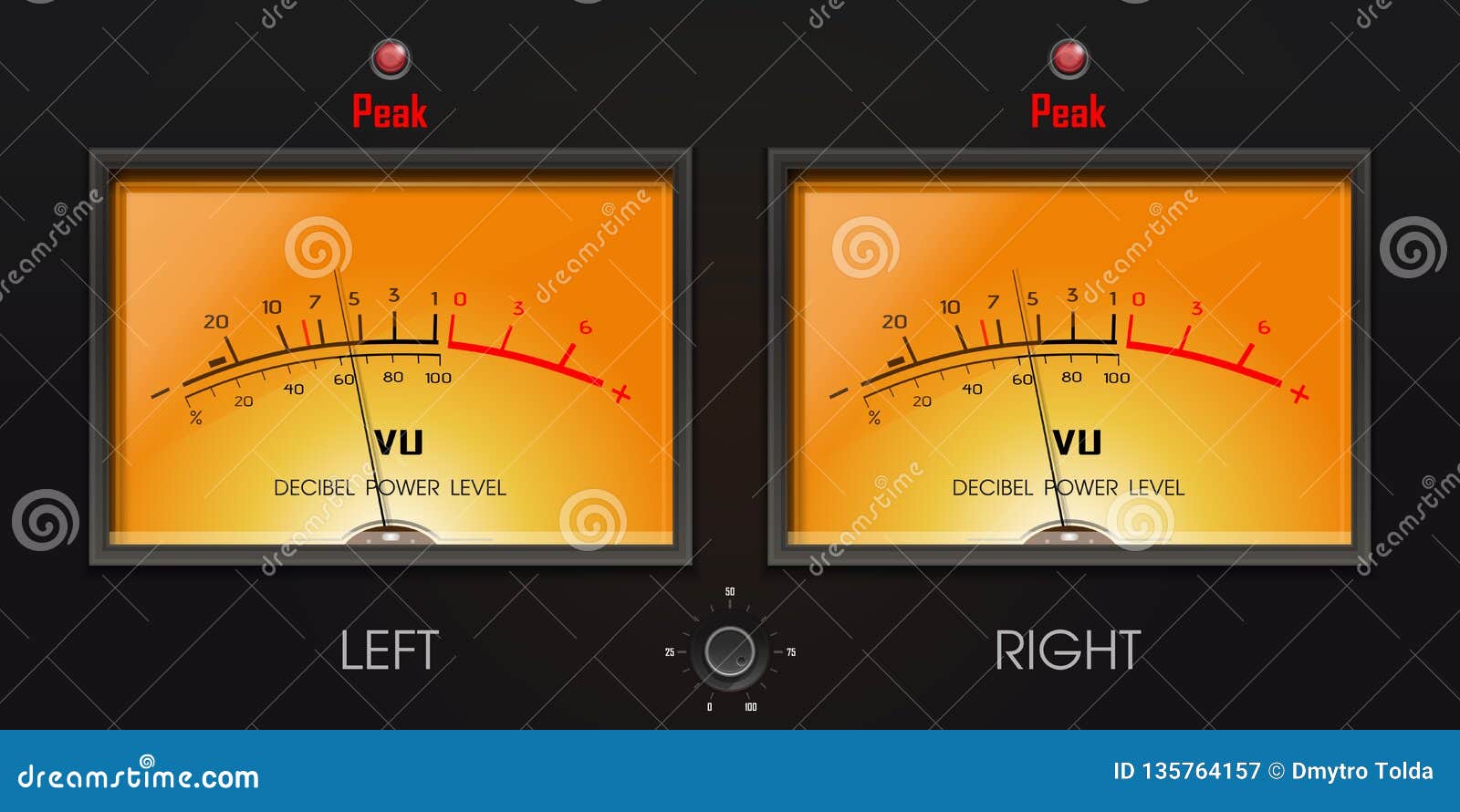 Analog VU Meter with Peak LED. Decibel Power Level Stock Vector
