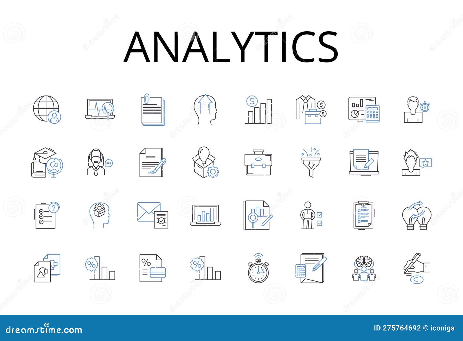 analytics line icons collection. data mining, information retrieval, business intelligence, statistical analysis