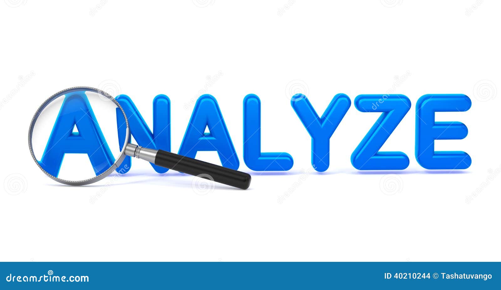 analyze - blue 3d word through a magnifying glass.