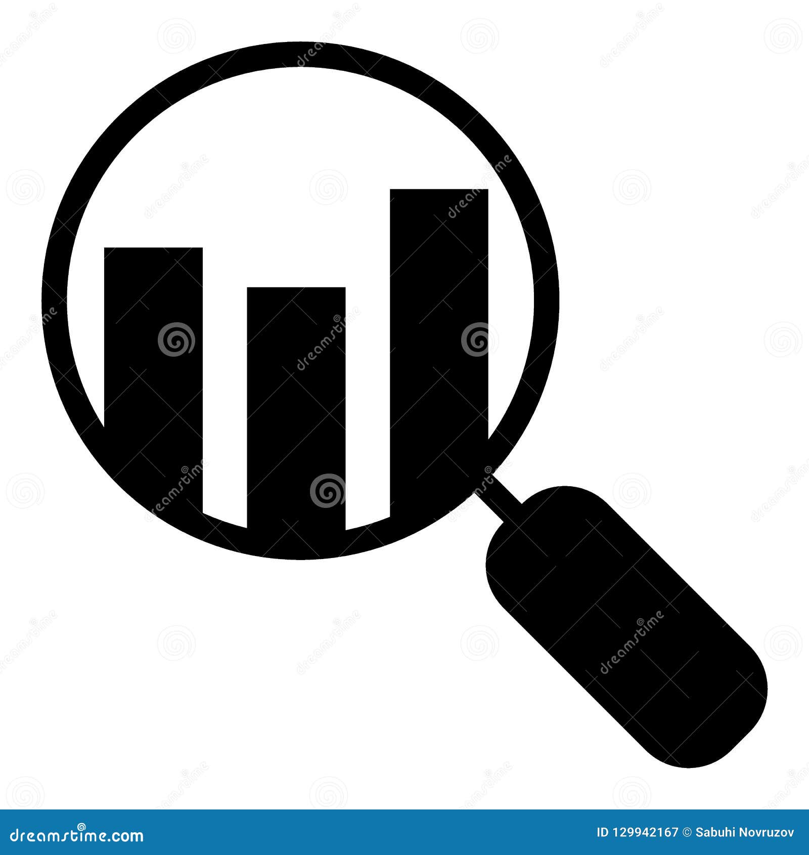 Analyze Solid Icon. Lens with Chart Vector Illustration Isolated on