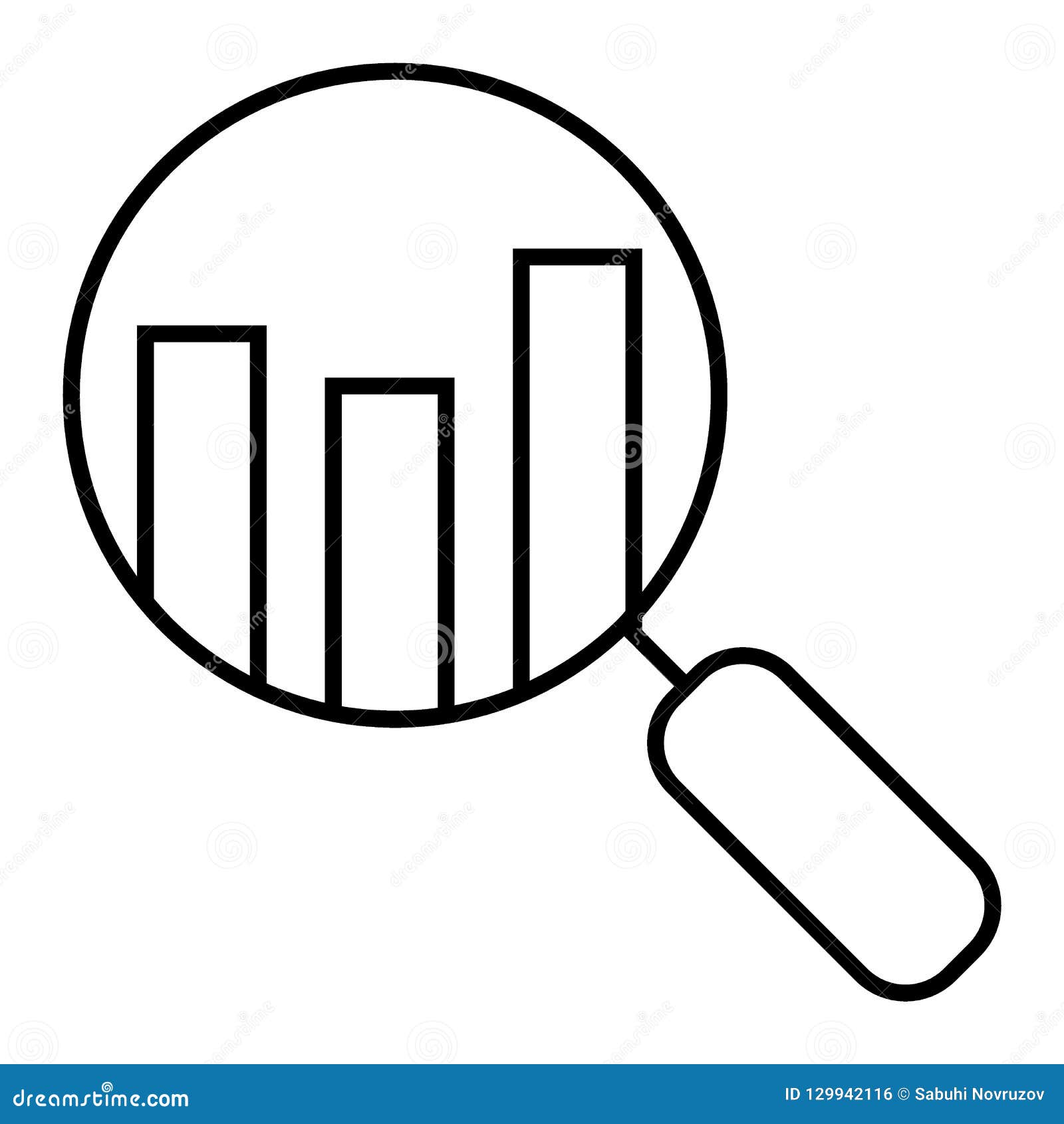 analyze thin line icon. lens with chart    on white. search graph outline style 