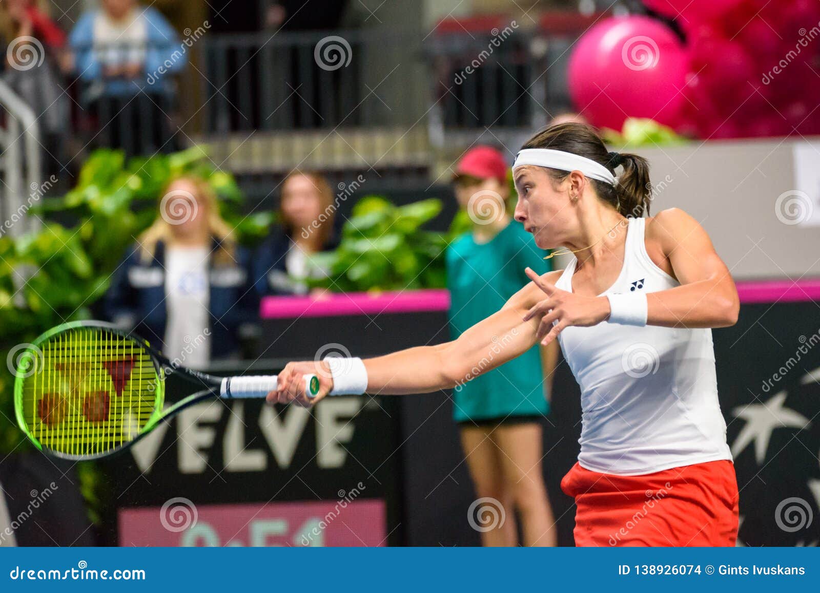 Anastasija Sevastova, under den första runda leken för världsgrupp II mellan laget Lettland och laget Slovakien. 09 02 2019 latvia riga FEDCUP BNP Paribas, världscupen av den första runda leken för tennisvärldsgrupp II mellan laget Lettland och laget Slovakien på arenan Riga