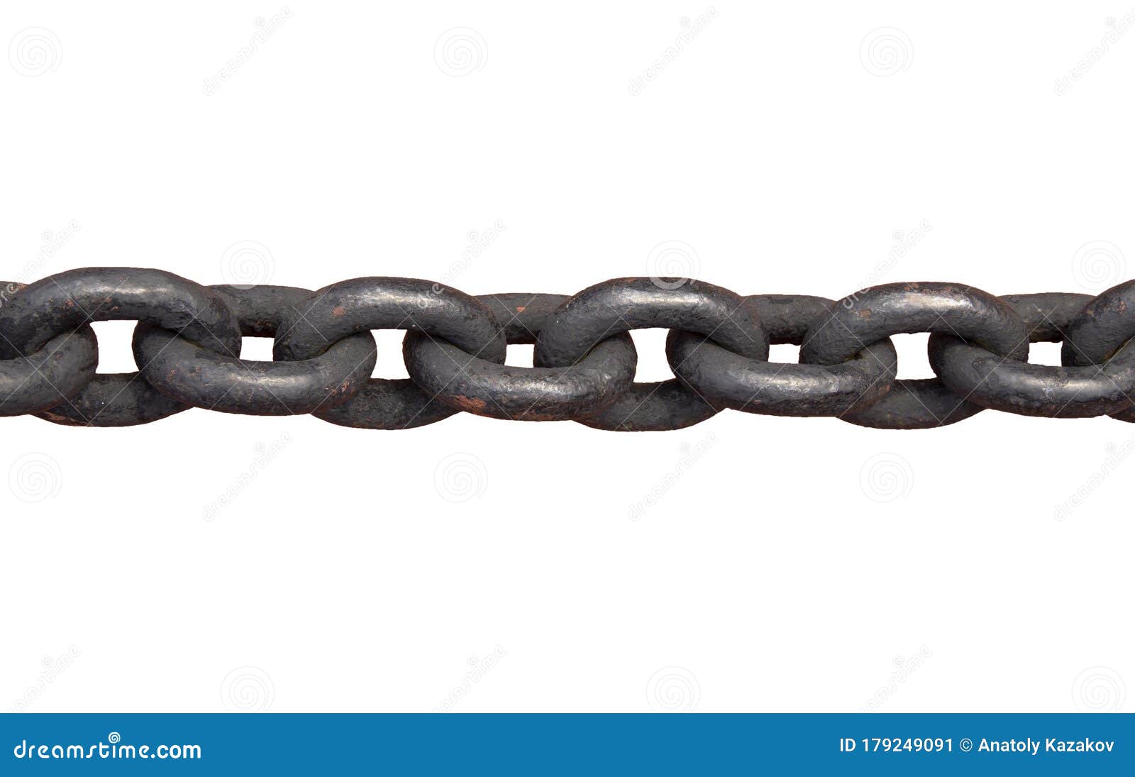 anchor chain links on a white background. black metal, reliable ship cable