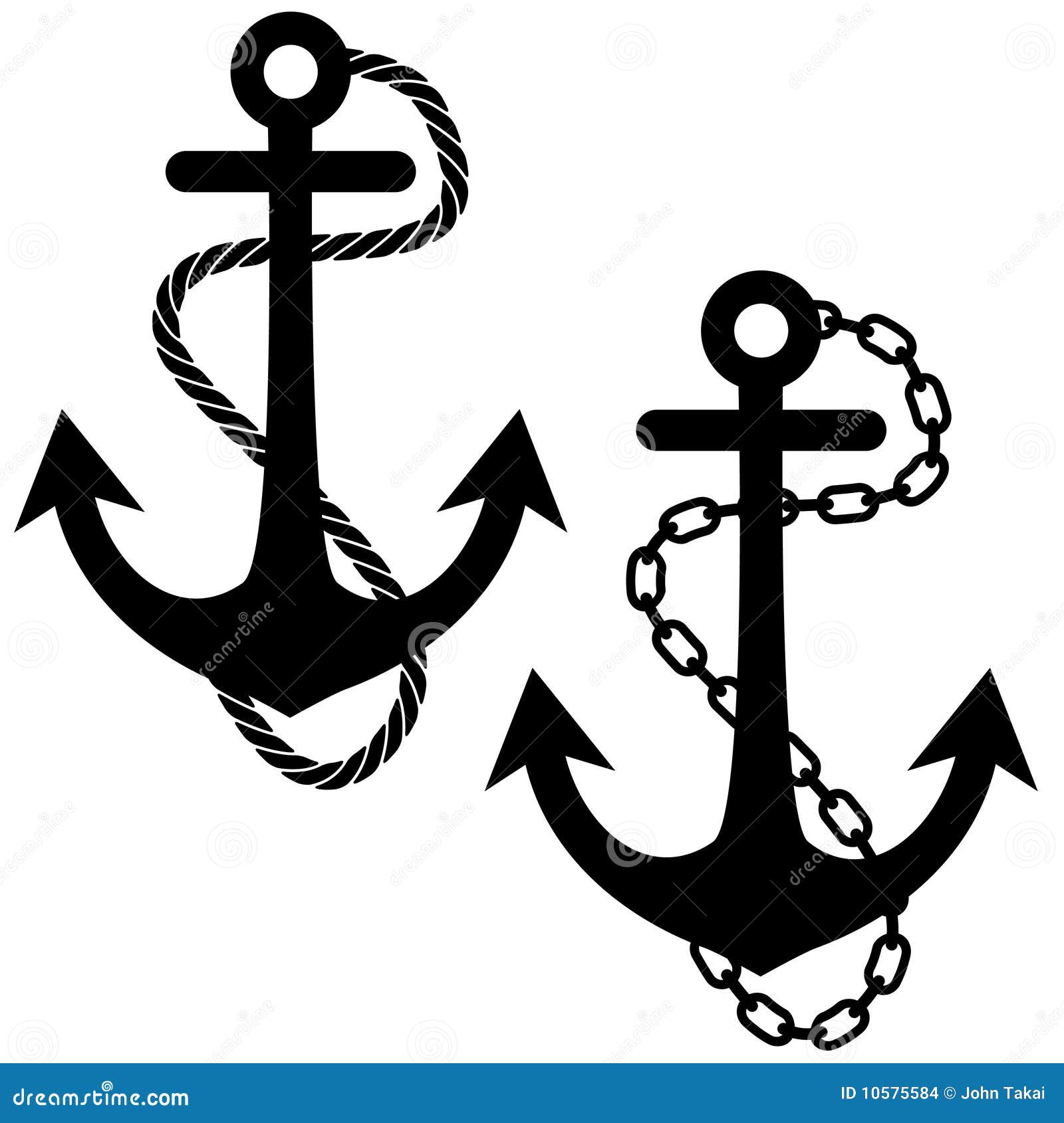 Anchor with Chain and Rope stock vector. Illustration of link - 10575584