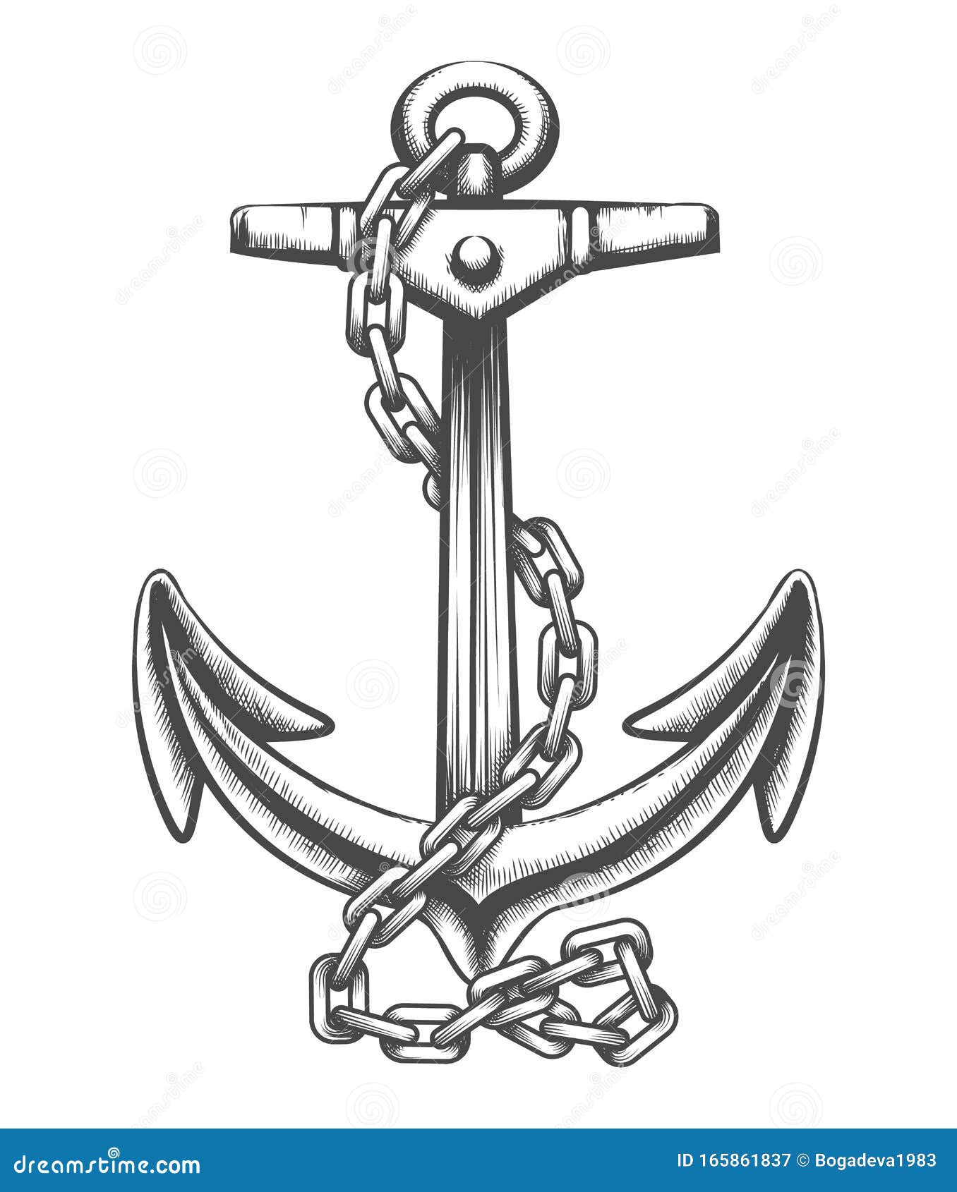 Anchor and Chains Tattoo in Engraving Style. Vector Illustration Stock ...