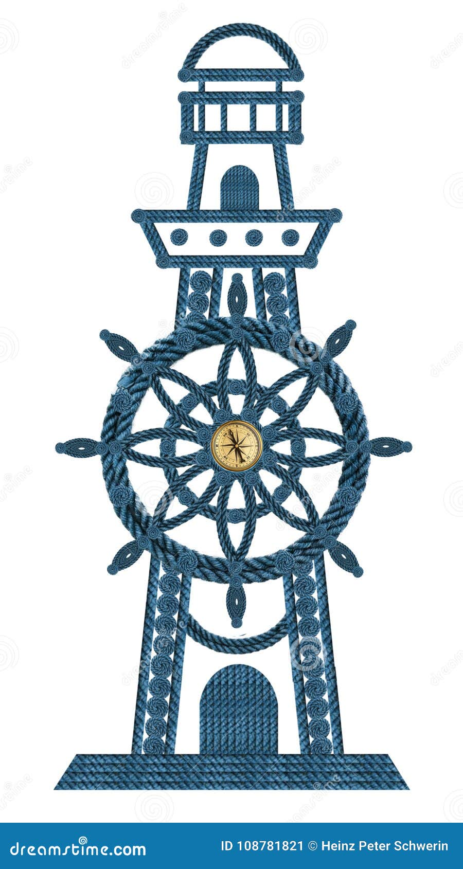 Anchor Compass and Ship Steering Wheel Stock Illustration