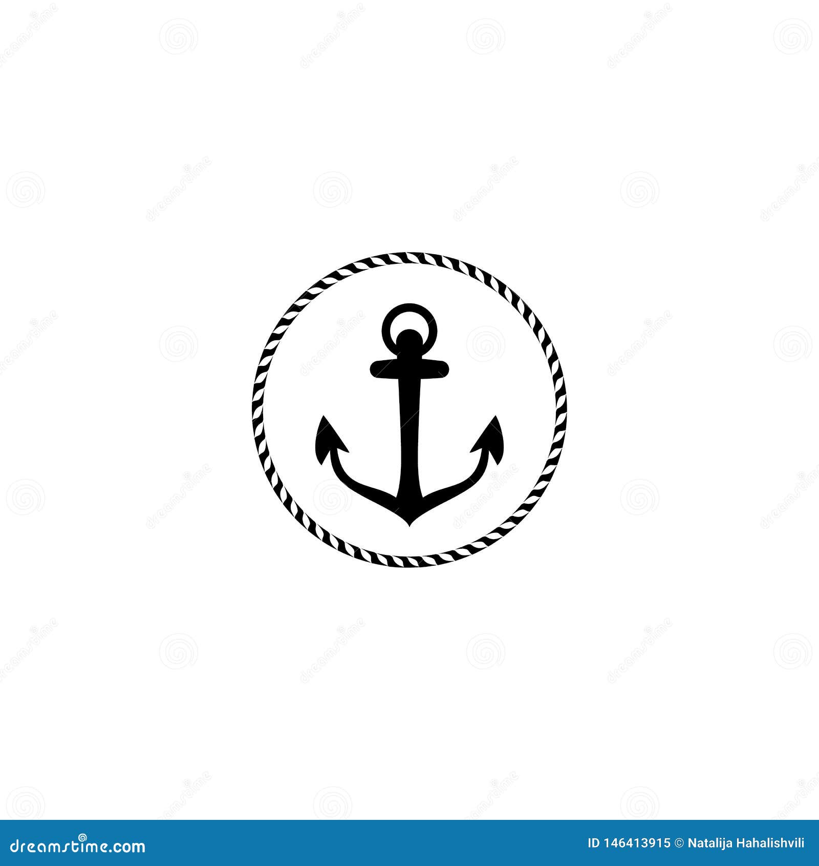 anchor emblem with circular rope frame . yacht style . nautical sign, . universal icon. simple logotype