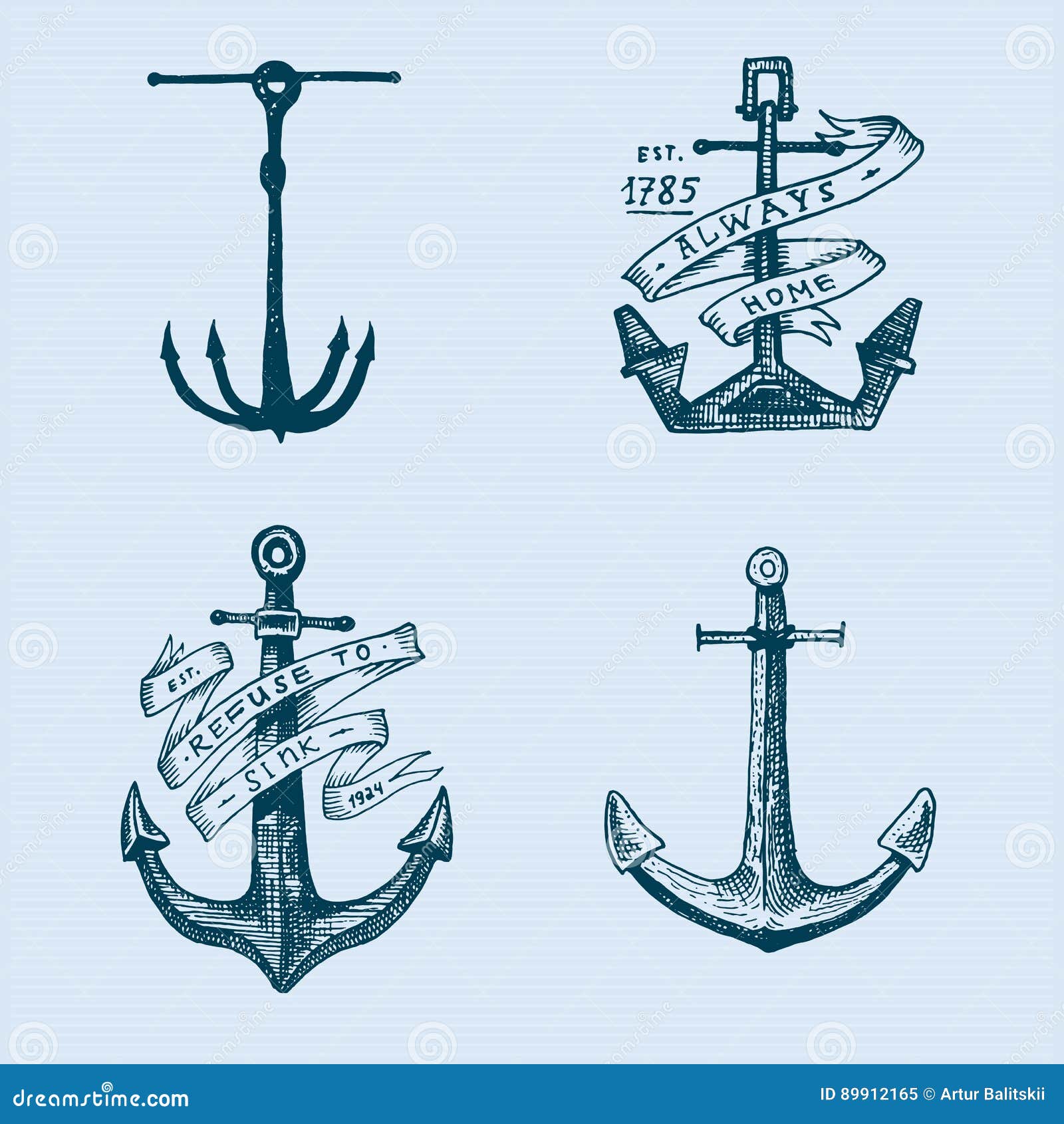 Anchor Engraved Vintage in Old Hand Drawn or Tattoo Style, Drawing for  Marine, Aquatic or Nautical Theme, Wood Cut, Blue Stock Vector -  Illustration of anchored, heavy: 89912165