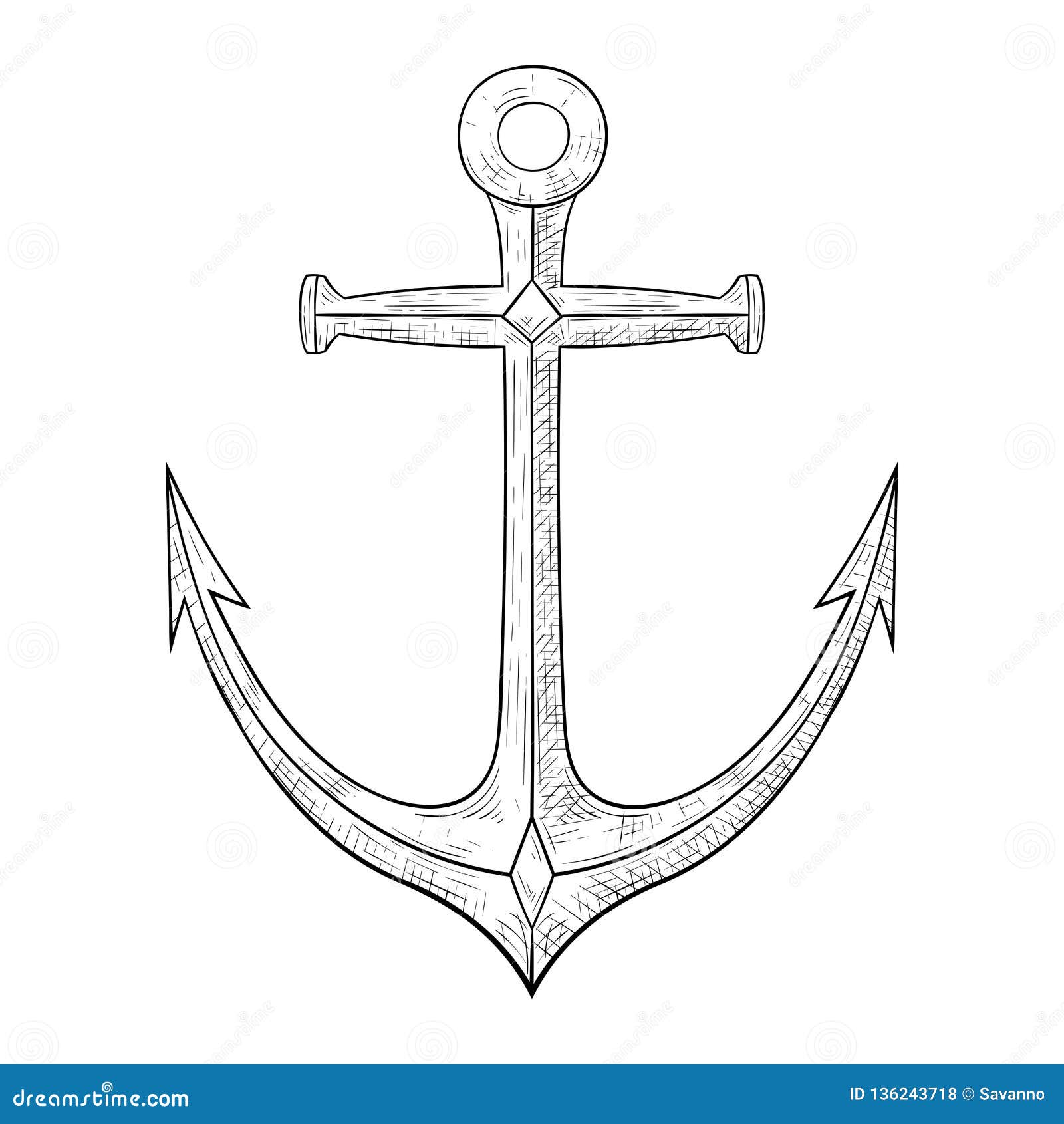 Anchor. Hand drawn sketch stock vector. Illustration of antique - 136243718