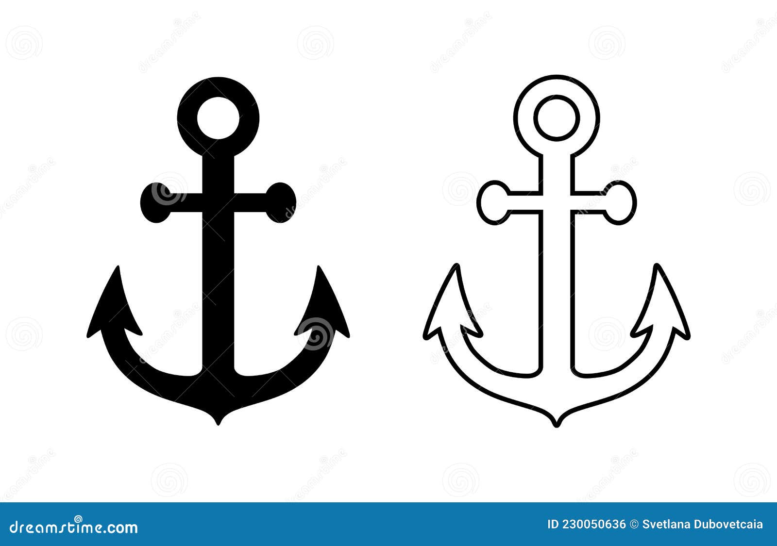 Anchor Icon. Silhouette Outline Line Anchor. Black Symbol Boat or Ship  Isolated on White Background. Marine Logo Stock Vector - Illustration of  emblem, flat: 230050636