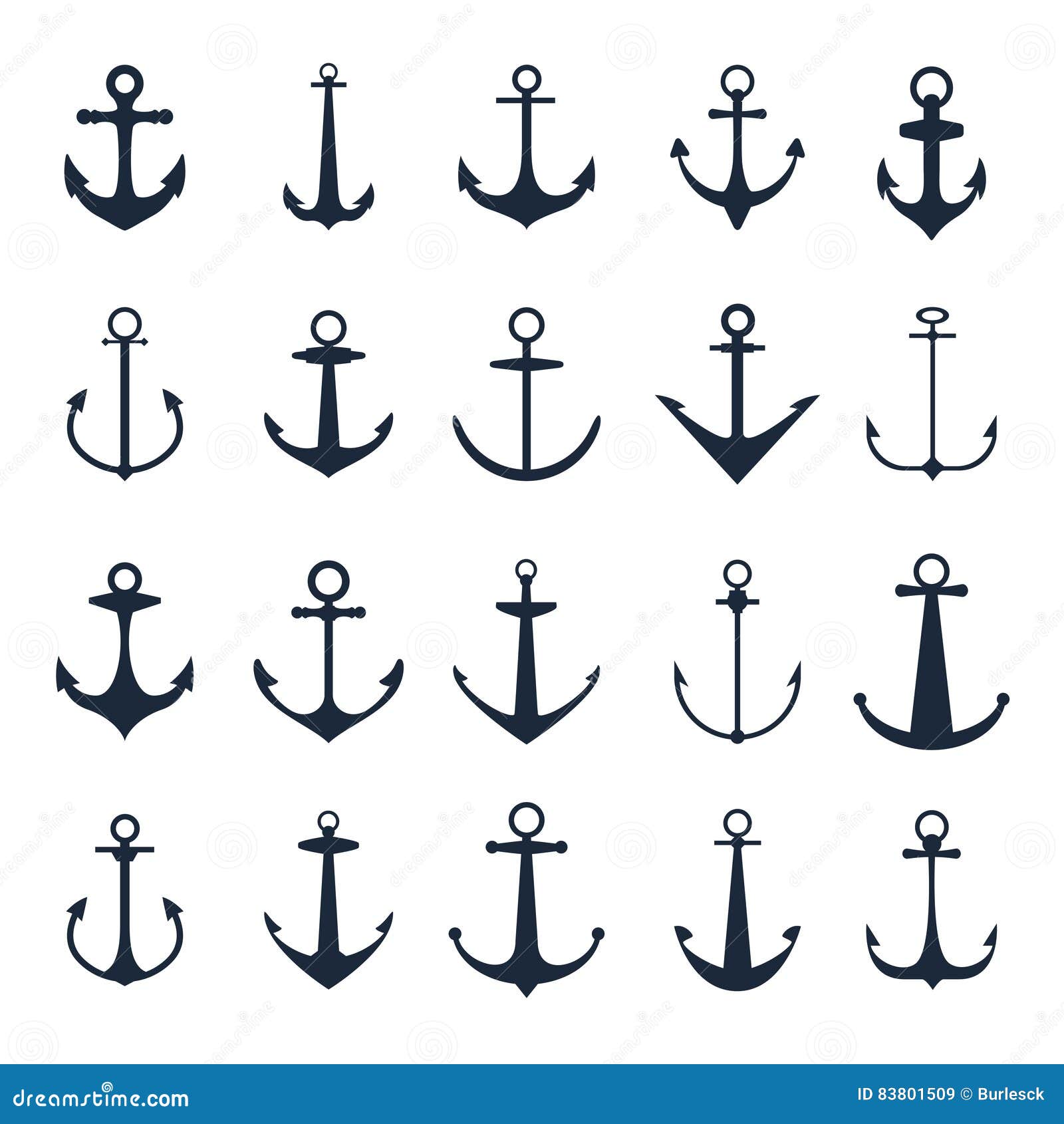 Anchor Icons. Vector Boat Anchors Isolated on White Background for Marine  Tattoo or Logo Stock Vector - Illustration of graphic, flat: 83801509
