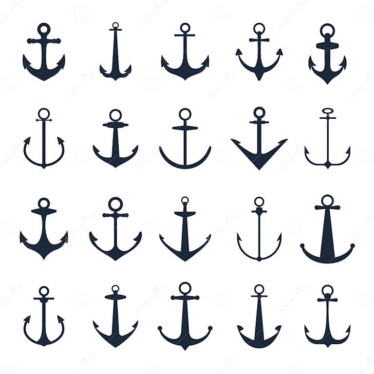 Anchor Icons. Vector Boat Anchors Isolated on White Background for ...