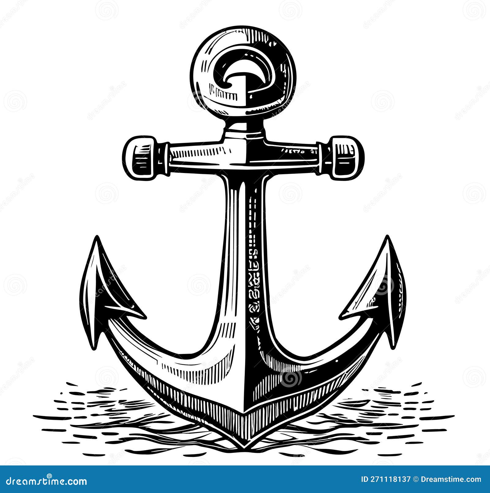 Anchor Nautical Hand Drawn Sketch Vector Illustration Stock ...