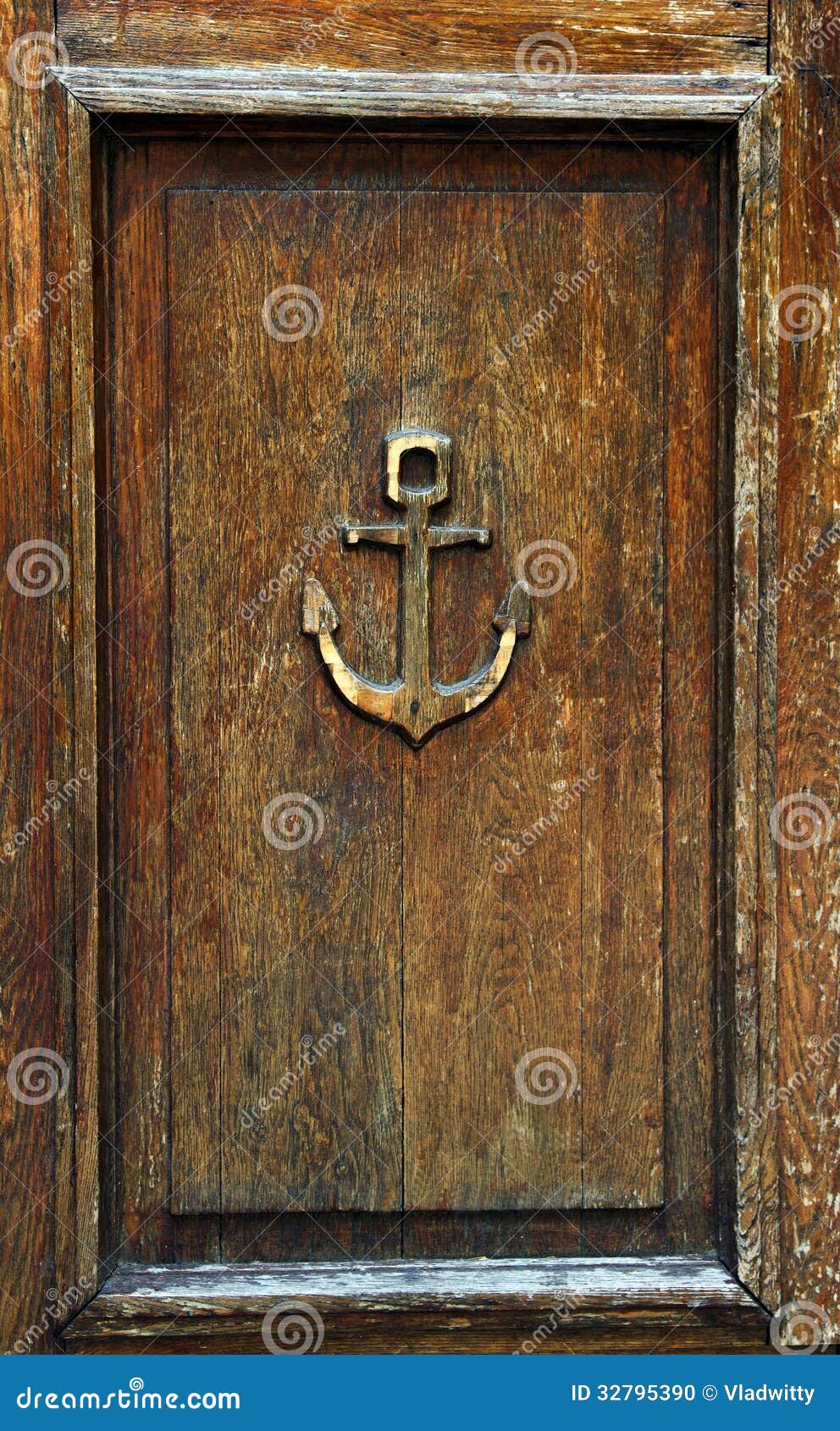 Anchor on old wooden door stock photo. Image of architecture 32795390