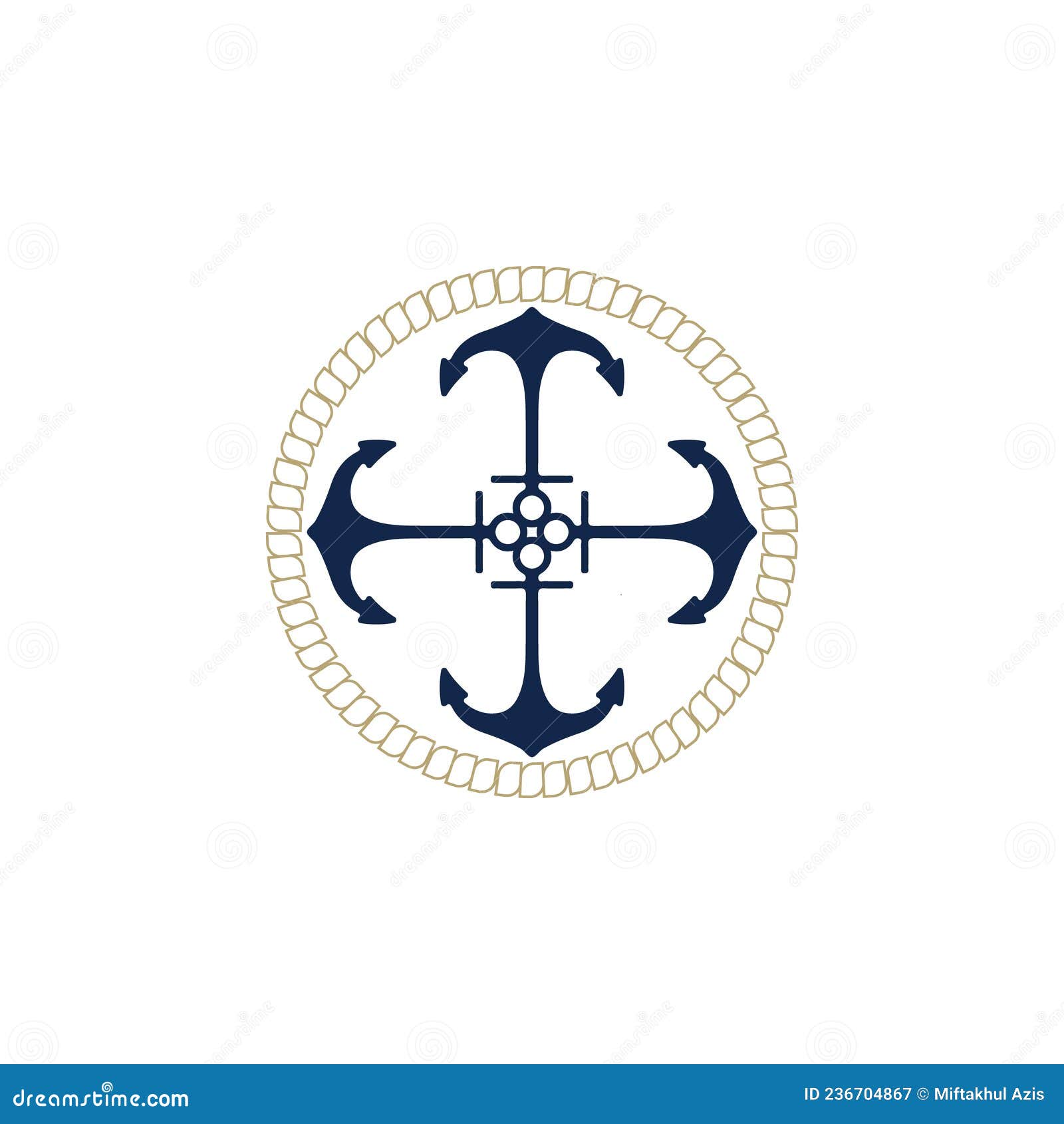 Anchor, Rope and Crown for Marine Ship Boat Logo Design Stock