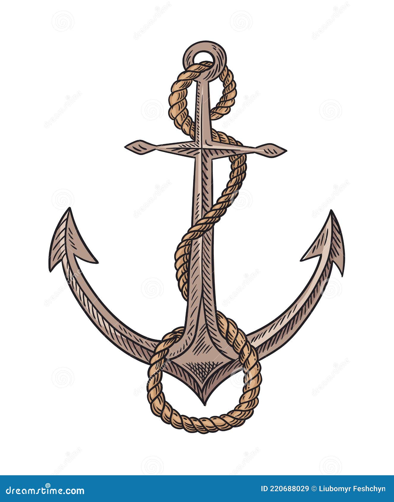 Anchor and Rope Sketch Engraving Vector Illustration. Hand Drawn Print ...