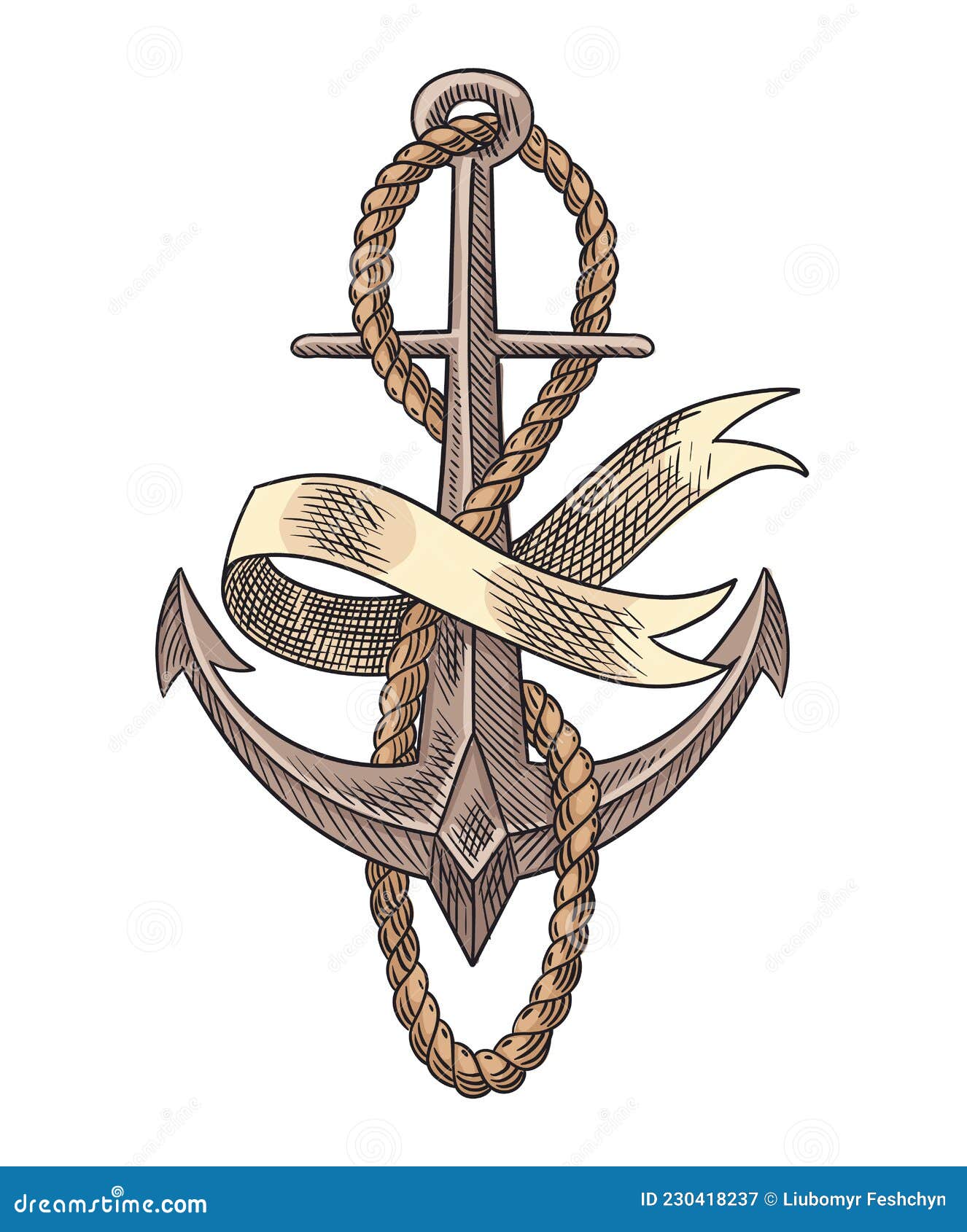 Anchor and Rope Sketch Engraving Vector Illustration. Hand Drawn Print ...