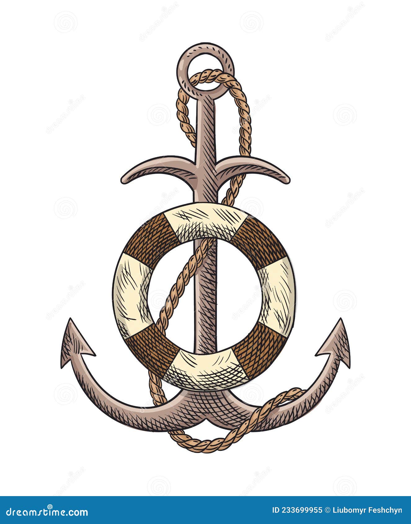 Anchor and Rope Sketch Engraving Vector Illustration. Hand Drawn Print ...