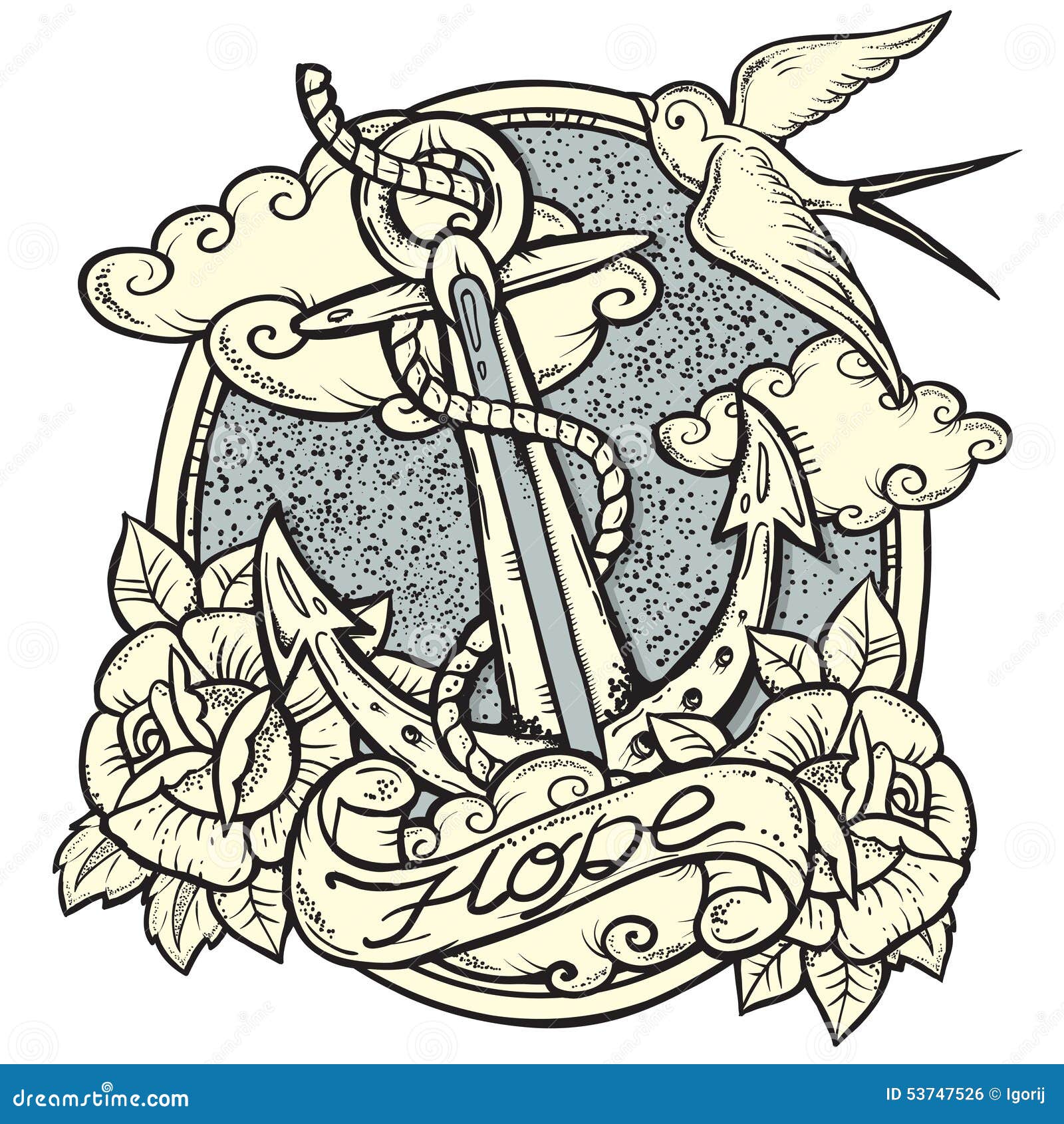 Anchor Tattoo stock vector. Illustration of rose, sail - 53747526