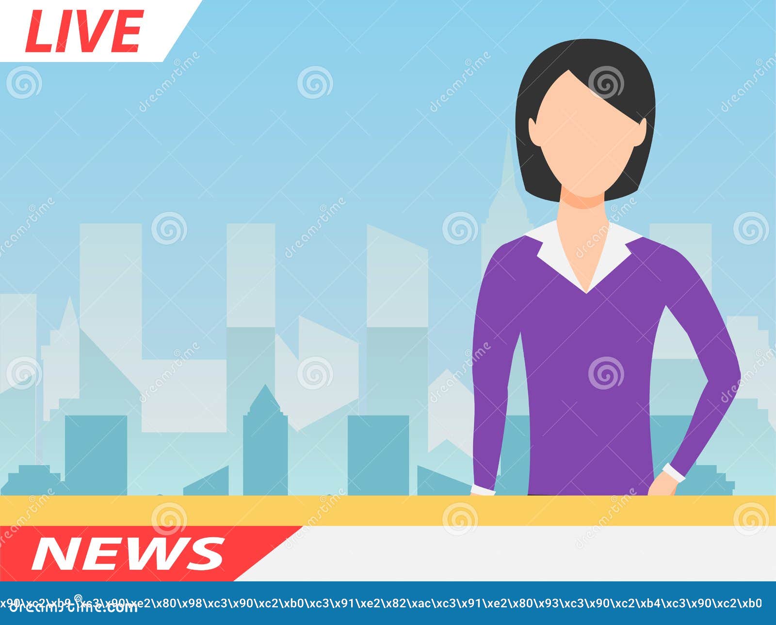 Anchor TV Presenters Woman. Online Breaking News Concept Vector  Illustration. Flat Design of Broadcasting on City Background. Stock Vector  - Illustration of announcement, desk: 176260279