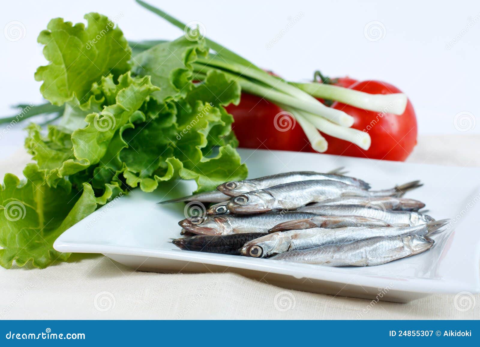 Anchovy Fish on a Plate with Vegetables Stock Image Image of