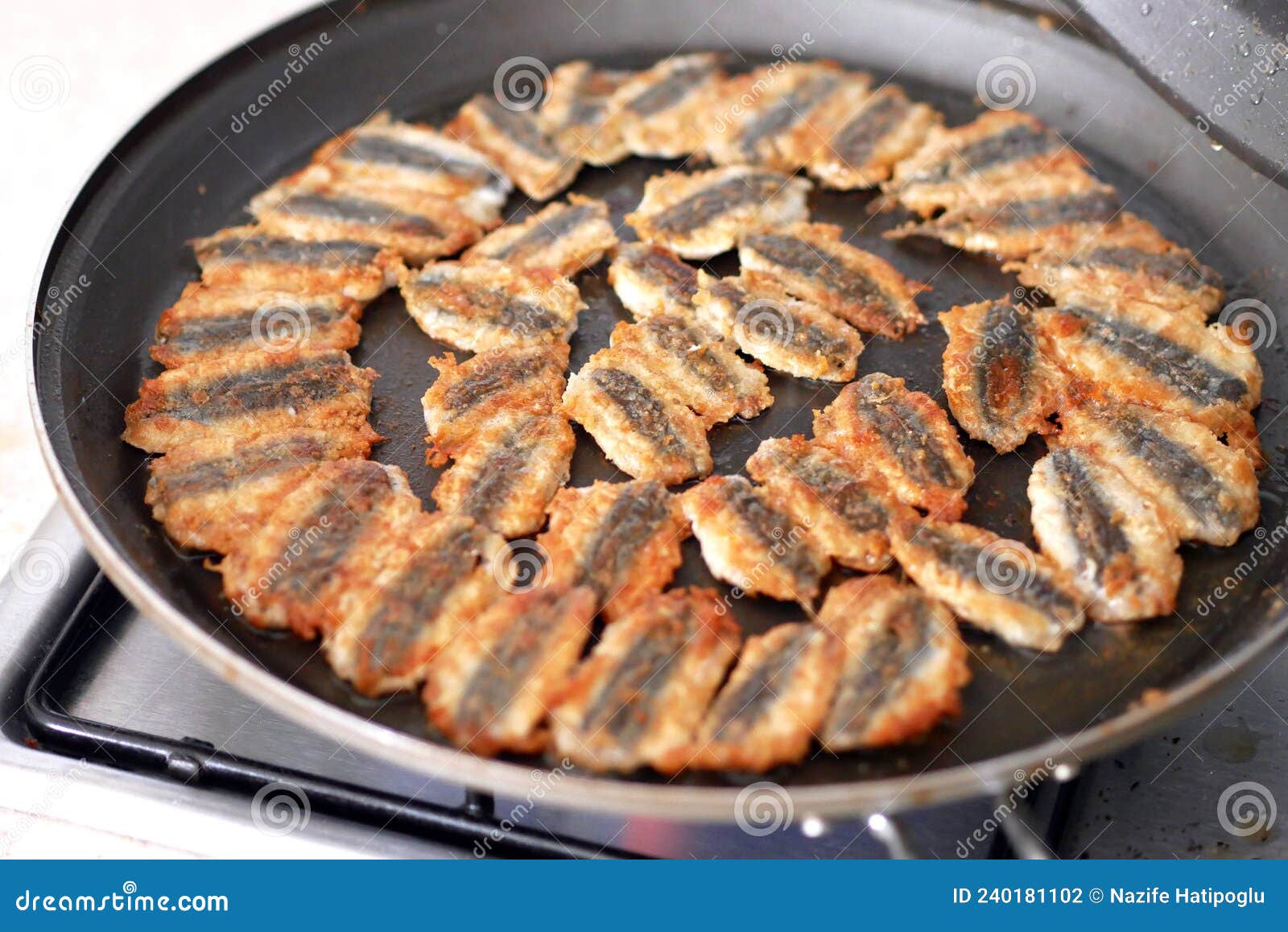 Anchovy is Fried in a Pan, Cooking Turkish Style Anchovy, Fried Fish Stock Photo Image of