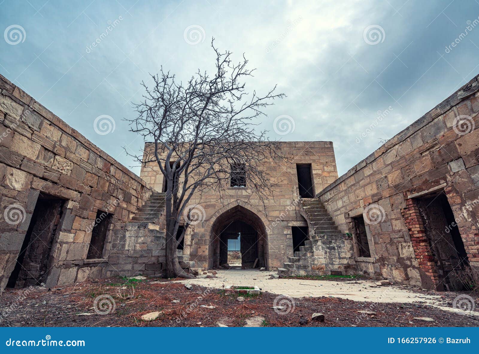 the ancient abandoned garachi caravanserai, refers to the xiv century, located in azerbaijan