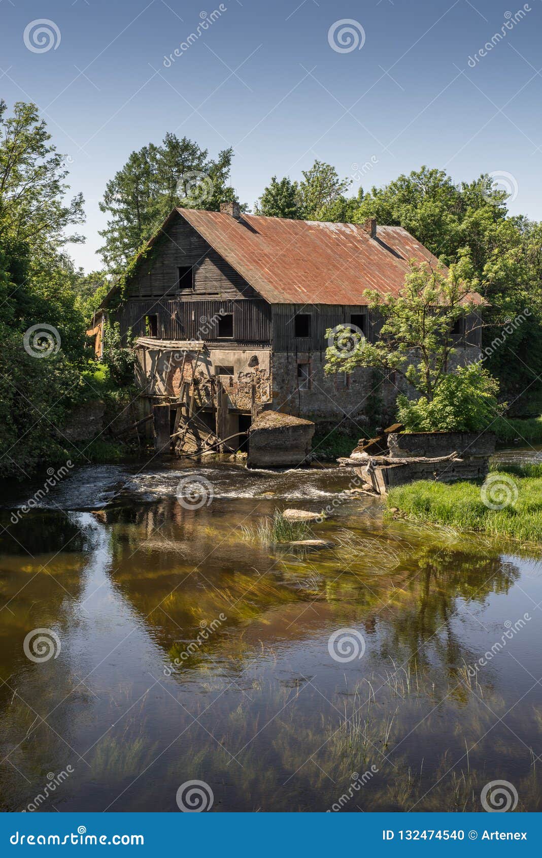 Ancient Abandoned Mill by Beautiful Nature. House Built of Stone and Exterior Walls and Dilapidated Bridge Stock Photo - Image of desolate, nature: 132474540