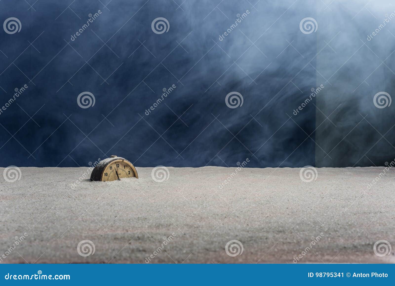 Ancient Alarm Clock on Sand and Blue Background Stock Image Image of