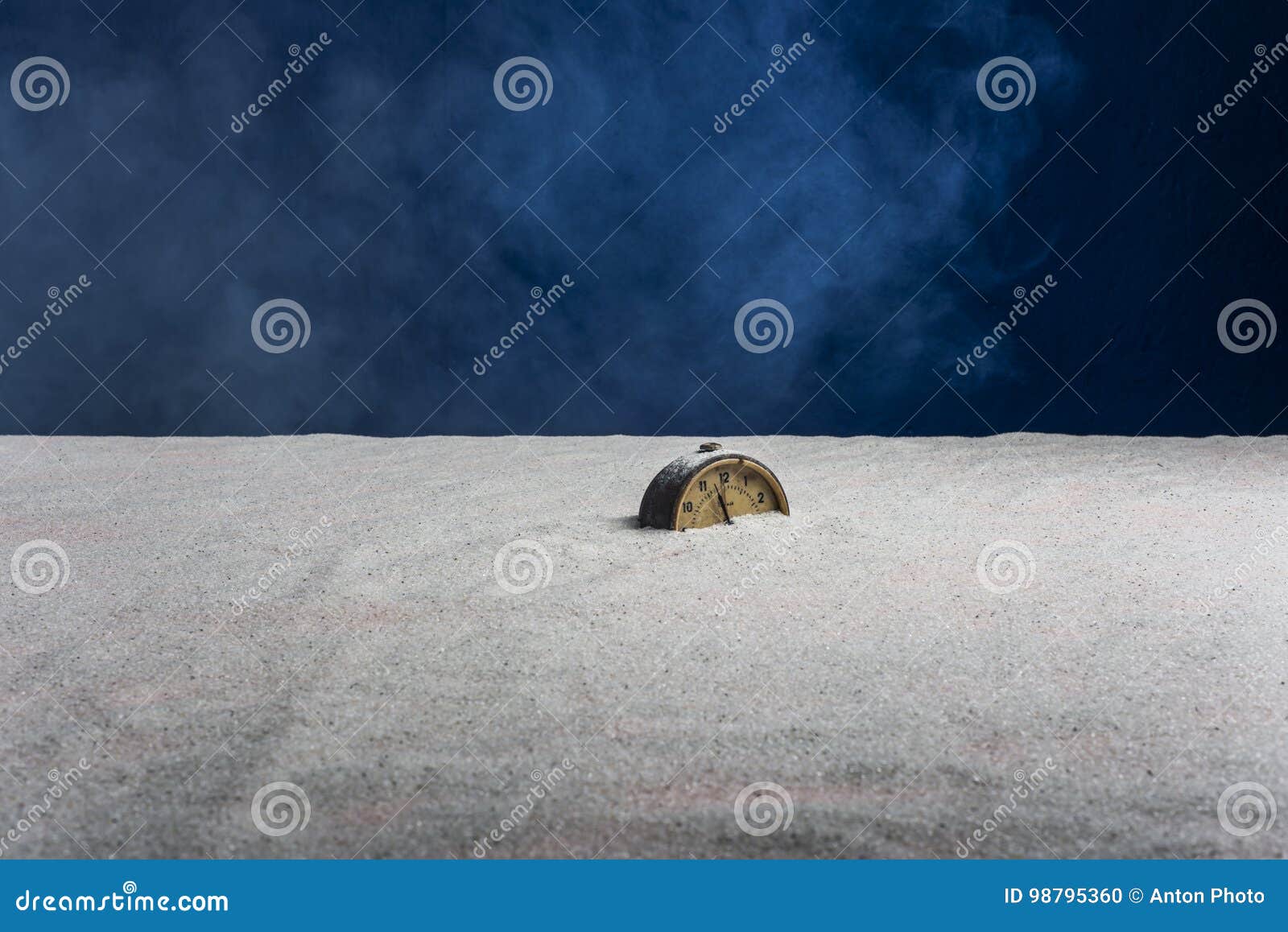 Ancient Alarm Clock on Sand and Blue Background Stock Photo Image of