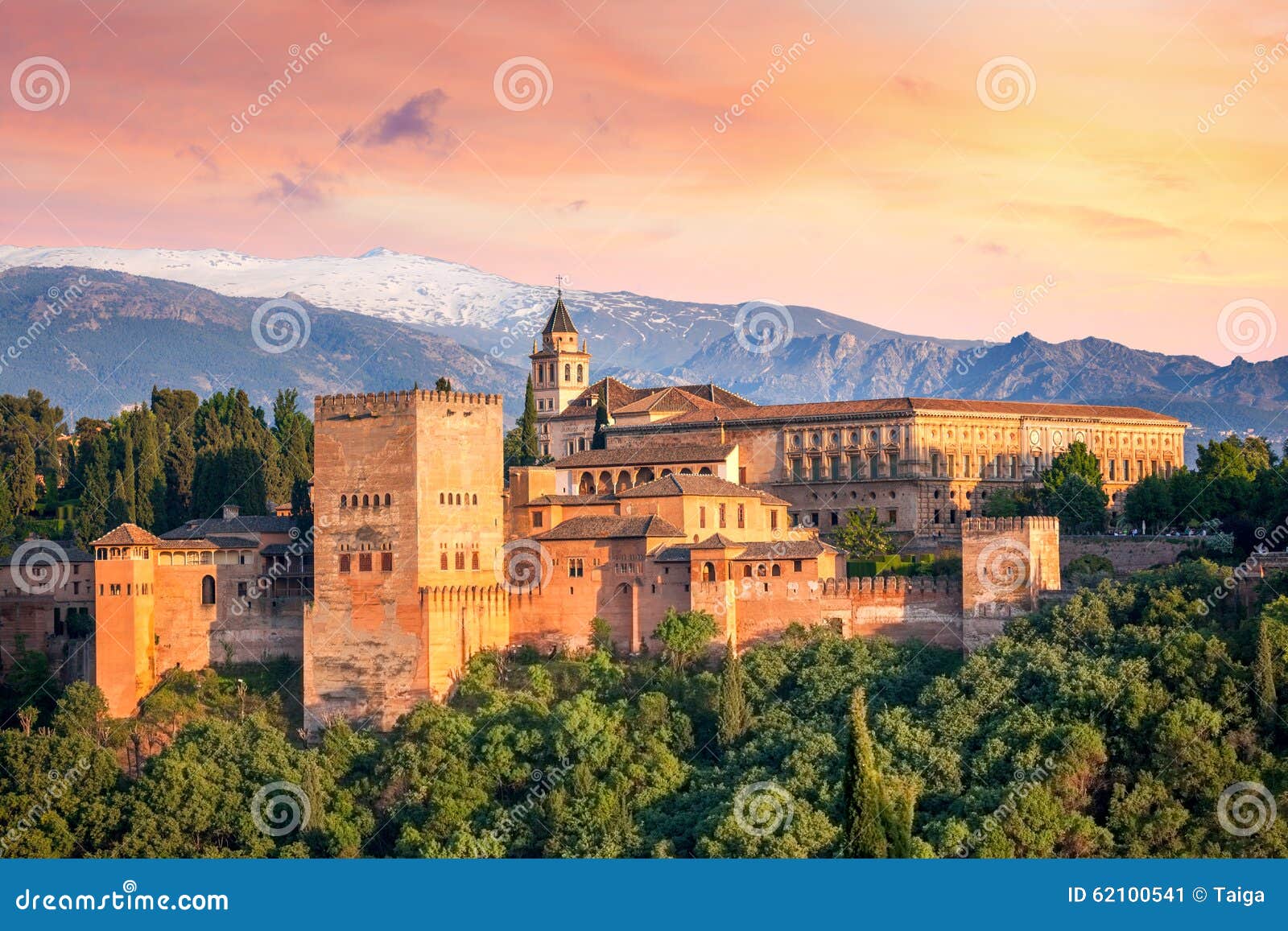 ancient arabic fortress alhambra at the beautiful evening time