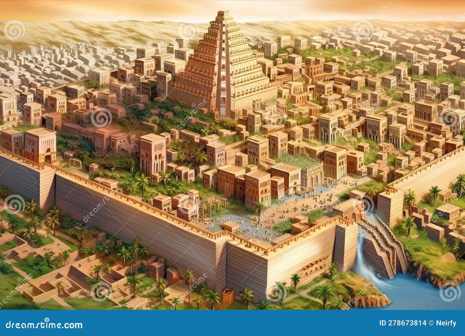 Ancient Babylon with Babel Tower Stock Illustration Illustration of