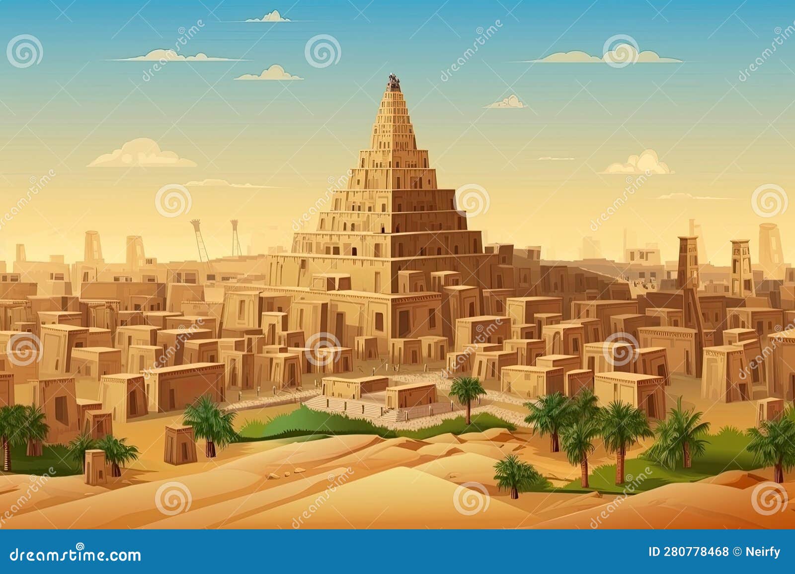 Ancient Babylon with Babel Tower Stock Illustration Illustration of