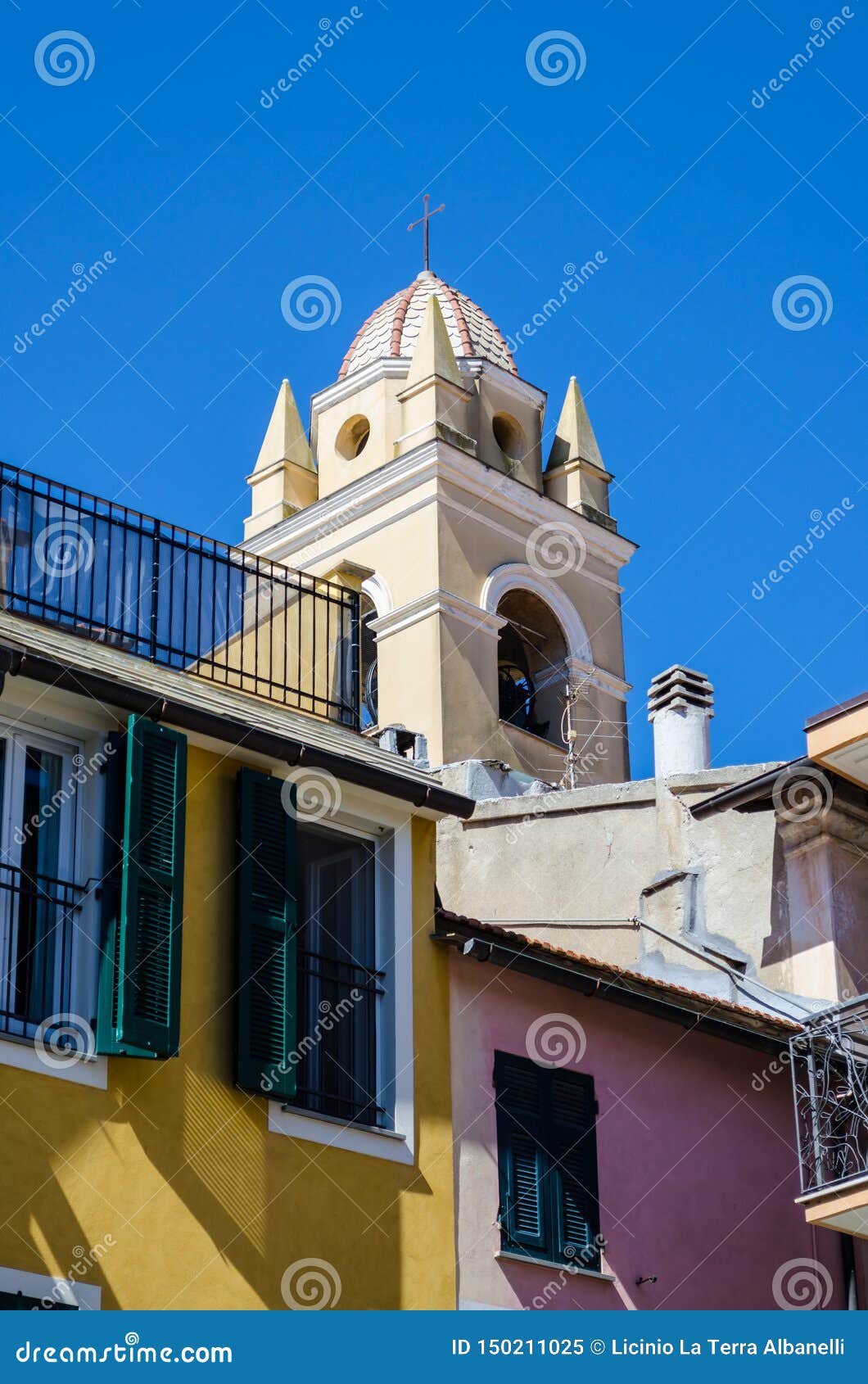 an ancient bell tower among the ligurian architecture