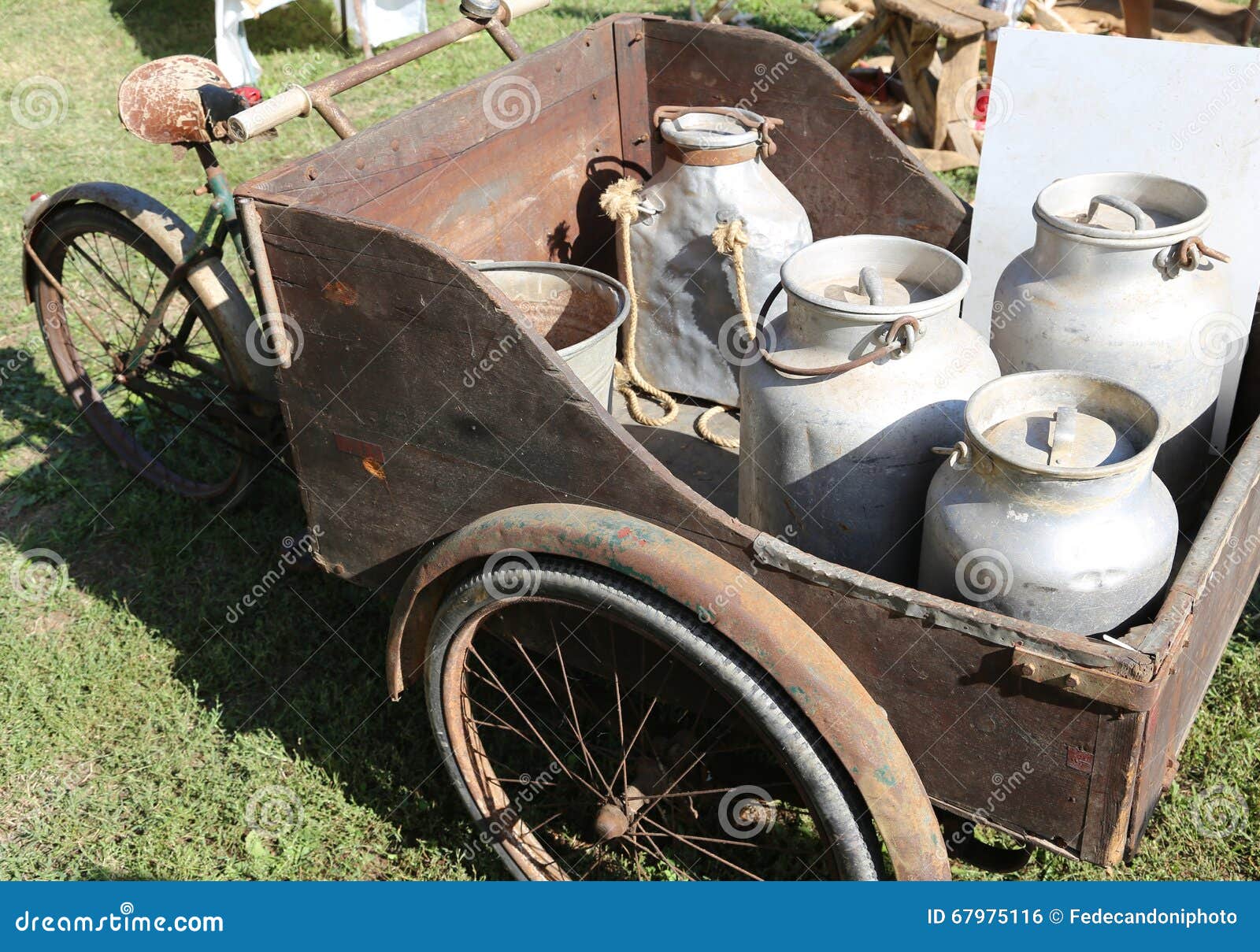 Ancient Big Bicycle with Cart with Three Wheels Stock Photo Image of
