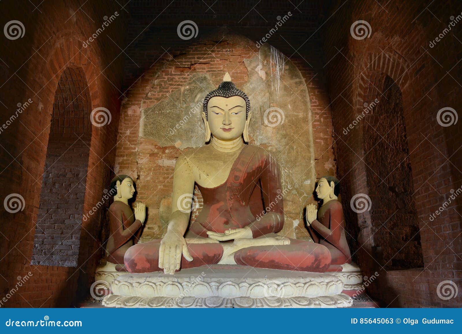 Ancient Big Buddha Statue Inside Old Pagoda in Bagan, Myanmar Stock