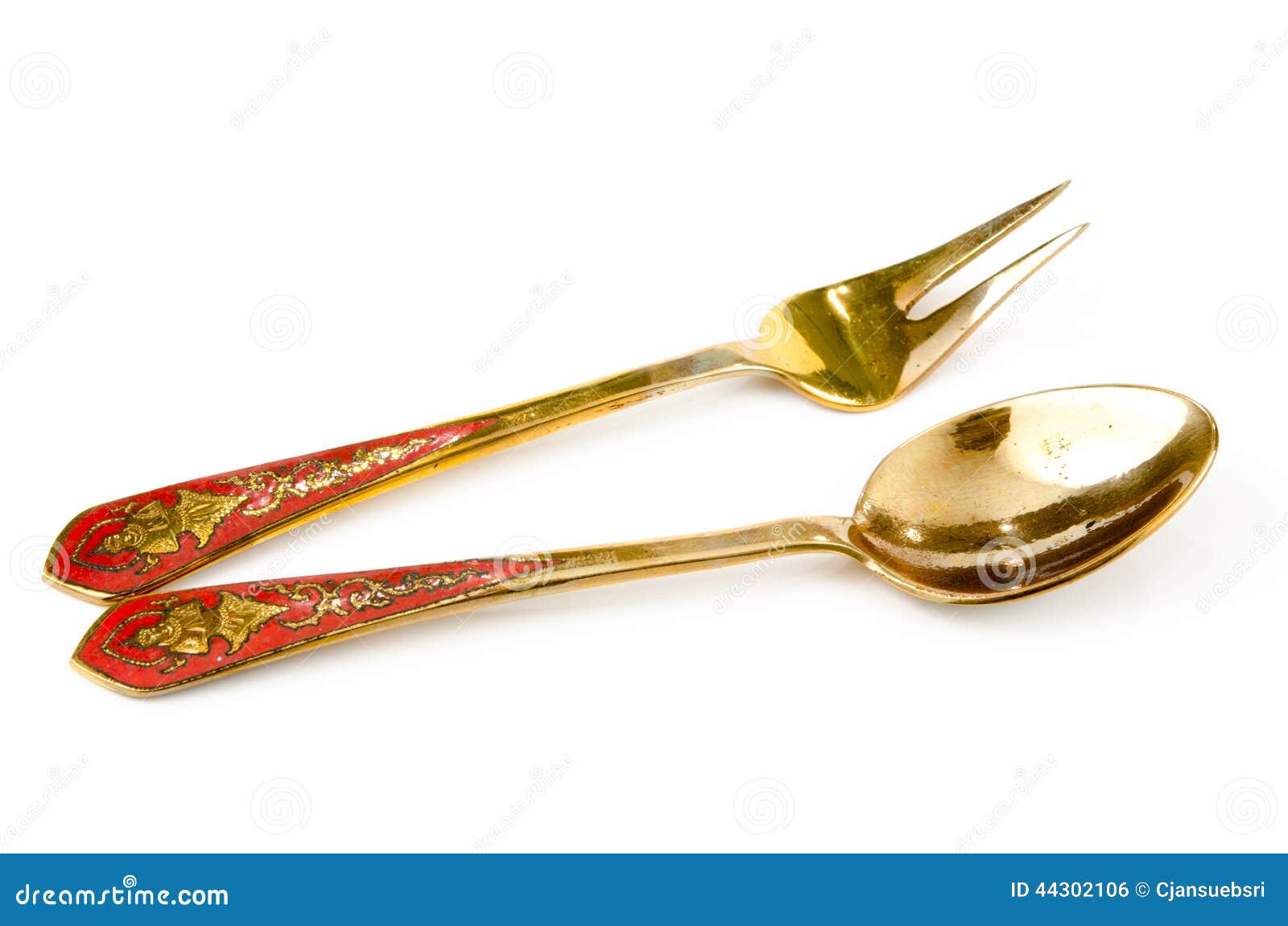 Ancient Brass Spoon and Fork Stock Photo Image of white, flatware 44302106