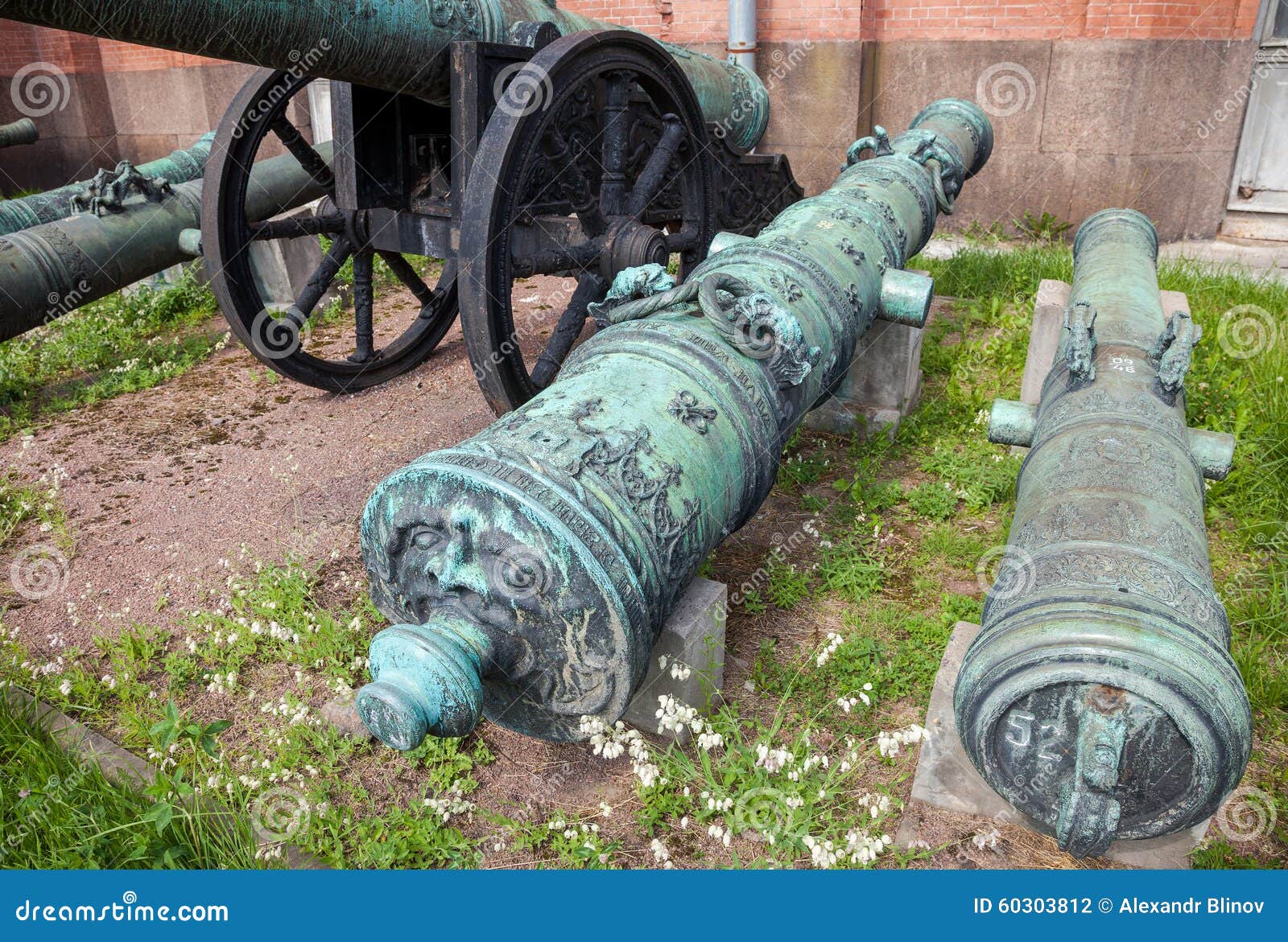 Ancient Bronze Cannons in Museum of Artillery in St. Petersburg