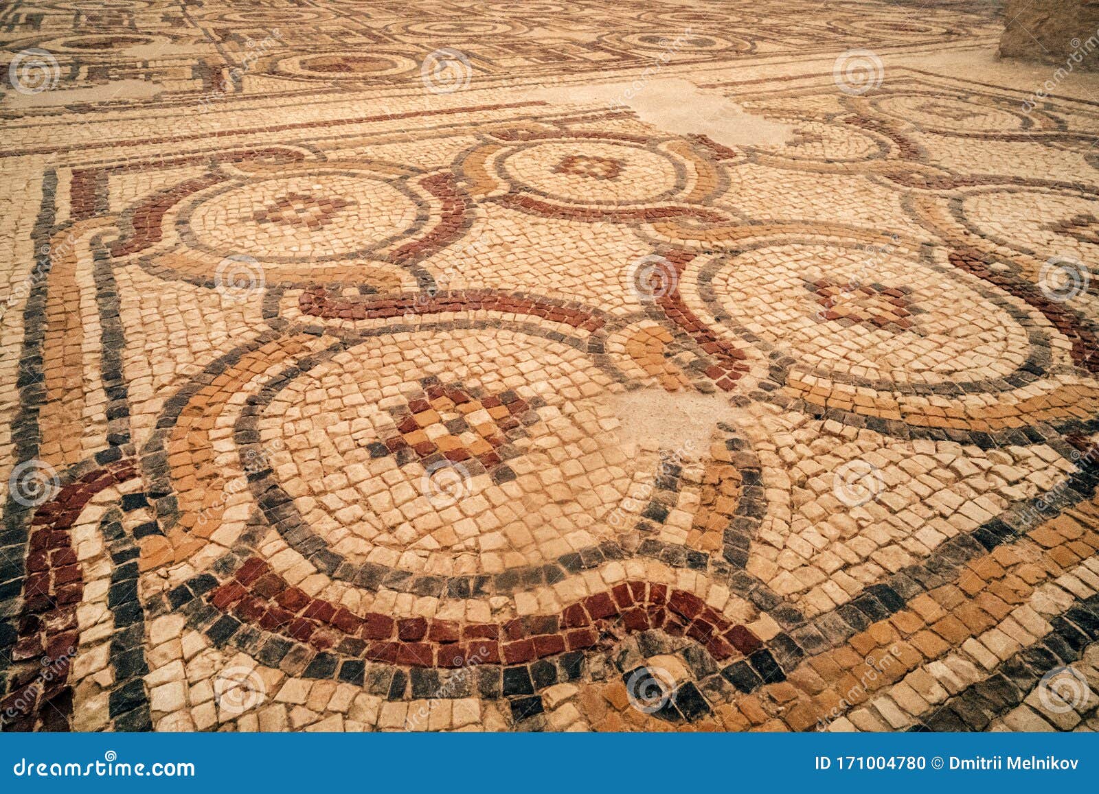 ancient byzantine natural stone tile mosaics with with geometric patterns, mount nebo