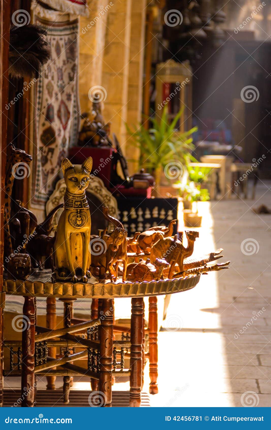 ancient cat statue souvenirs at khan el-khalili bazaar, cairo i