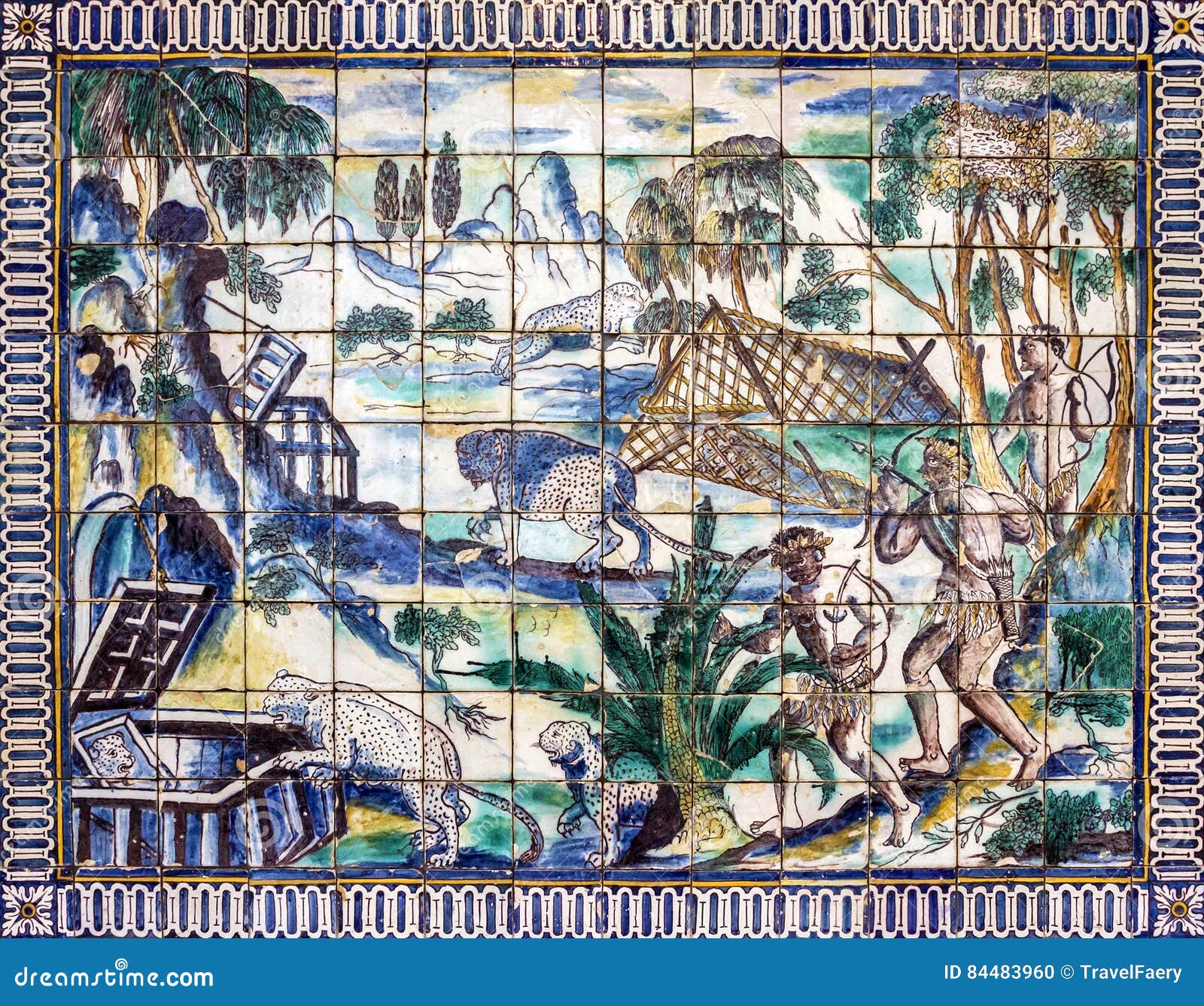 Ancient Ceramic Tile, Museum Azulejo, Lisbon, Portugal. Editorial Image