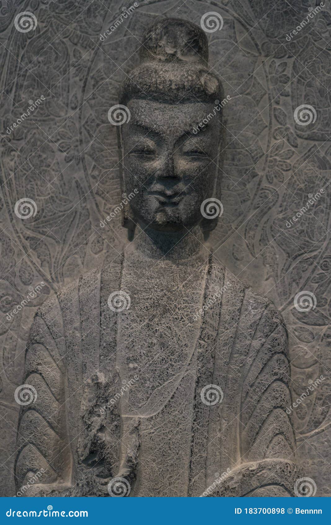 Ancient Chinese Buddha Sculpture in the Museum. Editorial Stock Photo