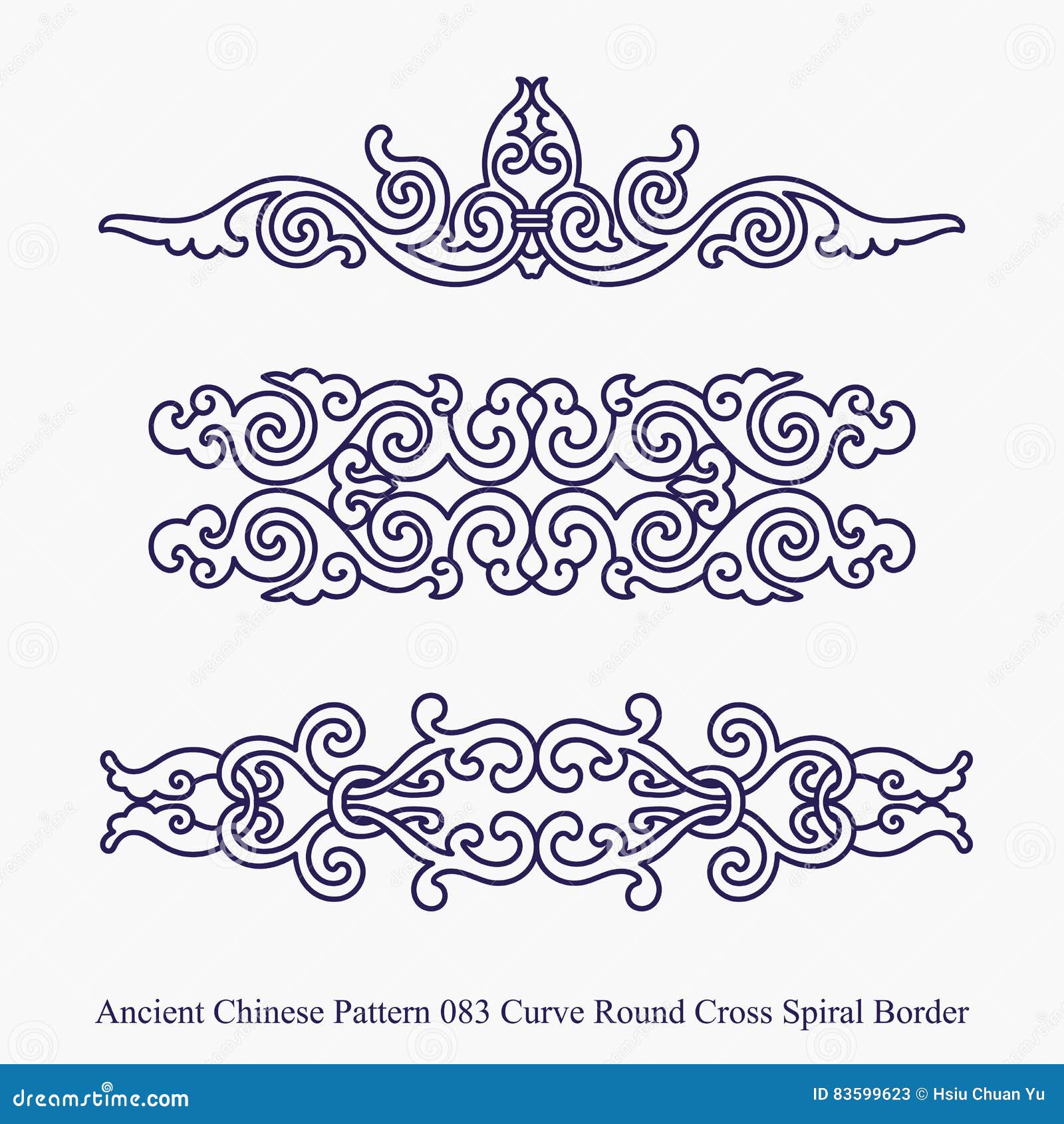 Ancient Chinese Pattern Of Curve Round Cross Spiral Border  