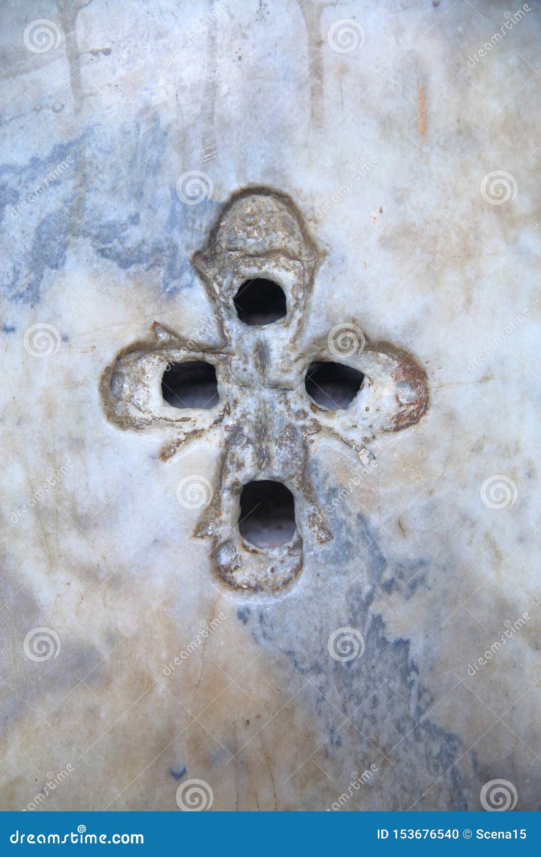 Ancient Christian Cross With Four Holes In The Marble Wall Inside The Hagia Sophia In Istanbul 
