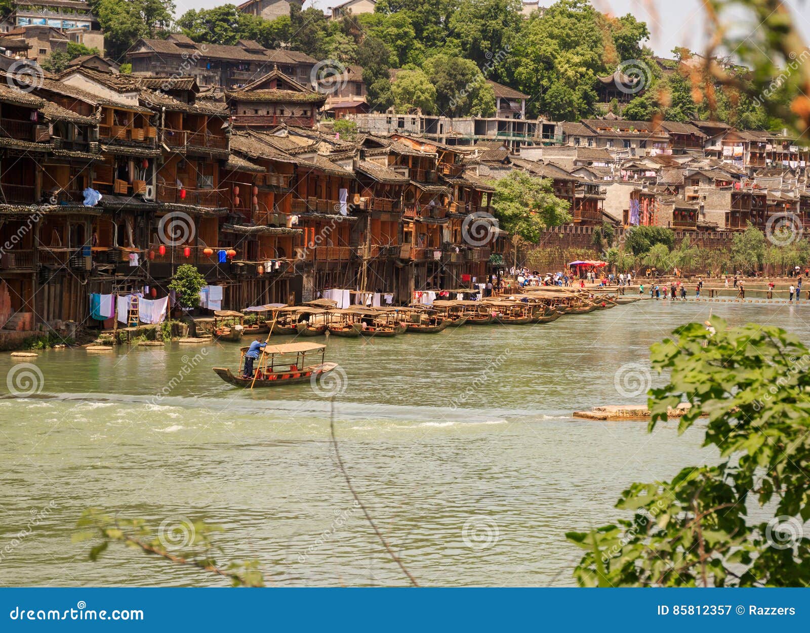 Ancient City Fenix In China. Historic Asian Scenery With ...