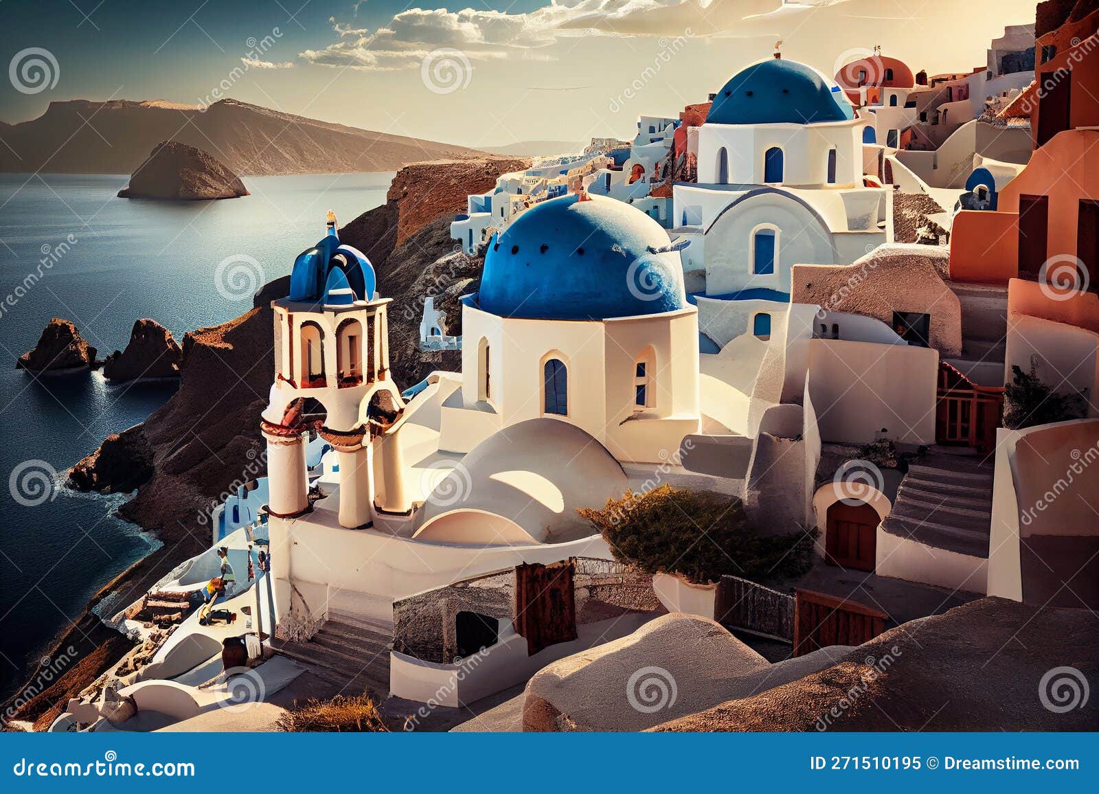 The Ancient City on the Mediterranean Coast Santorini. AI Generated
