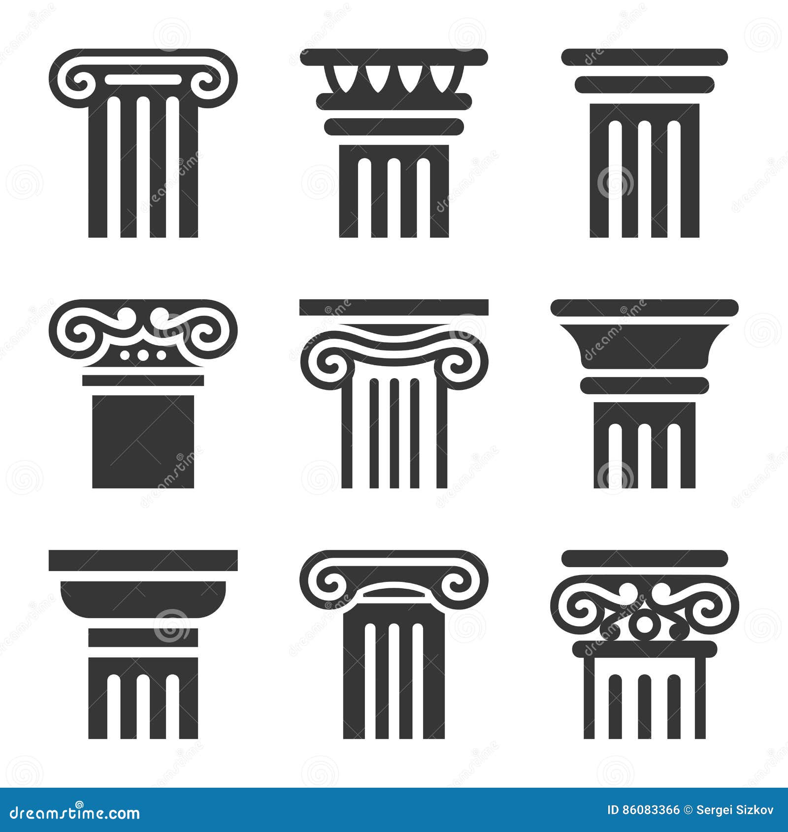 ancient columns icon set. 