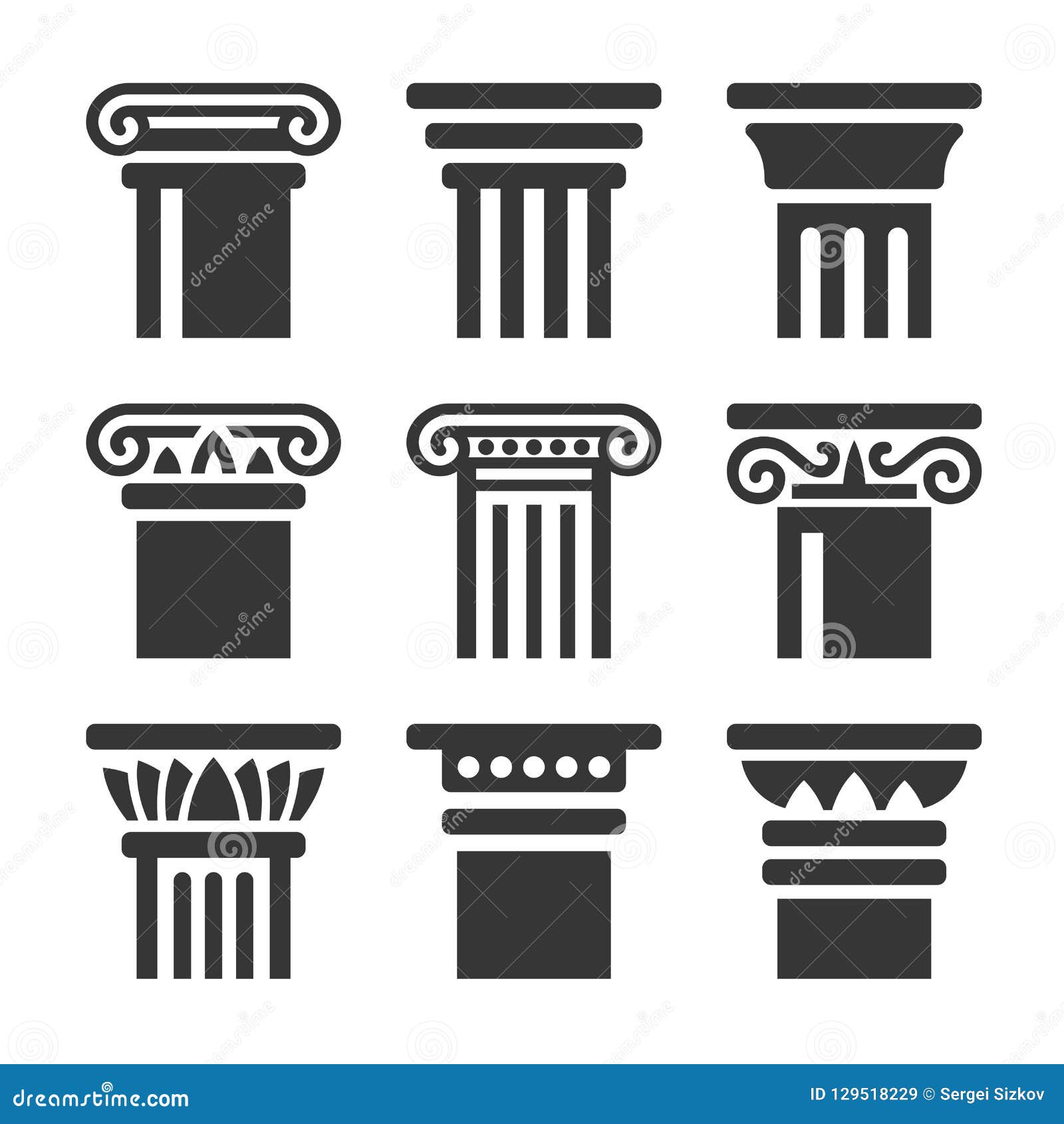 Ancient Columns Icon Set on White Background. Vector Stock Vector